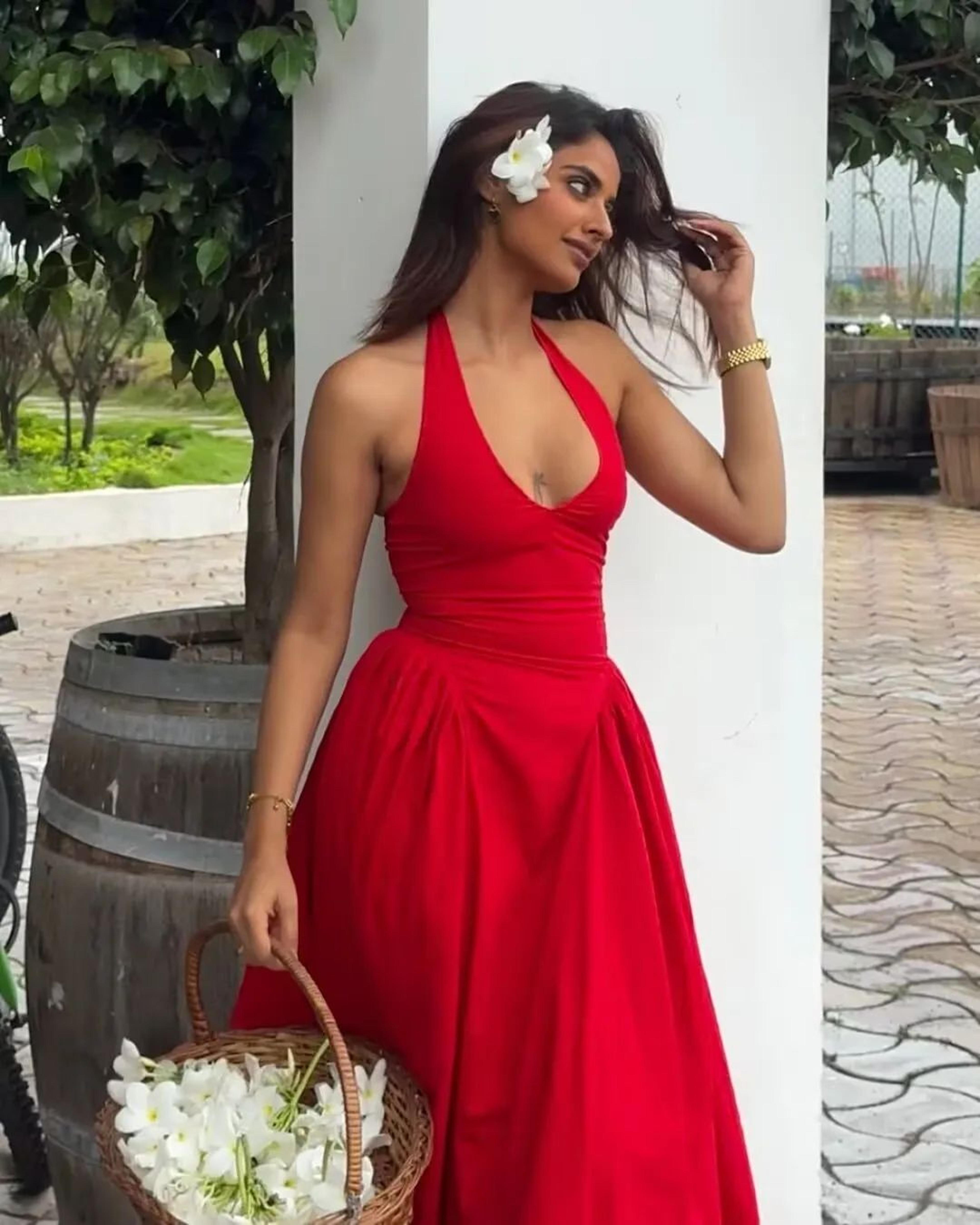 Elegant Backless Halter ALine Midi Dress  Summer Backless Halter Dress For Women 7
