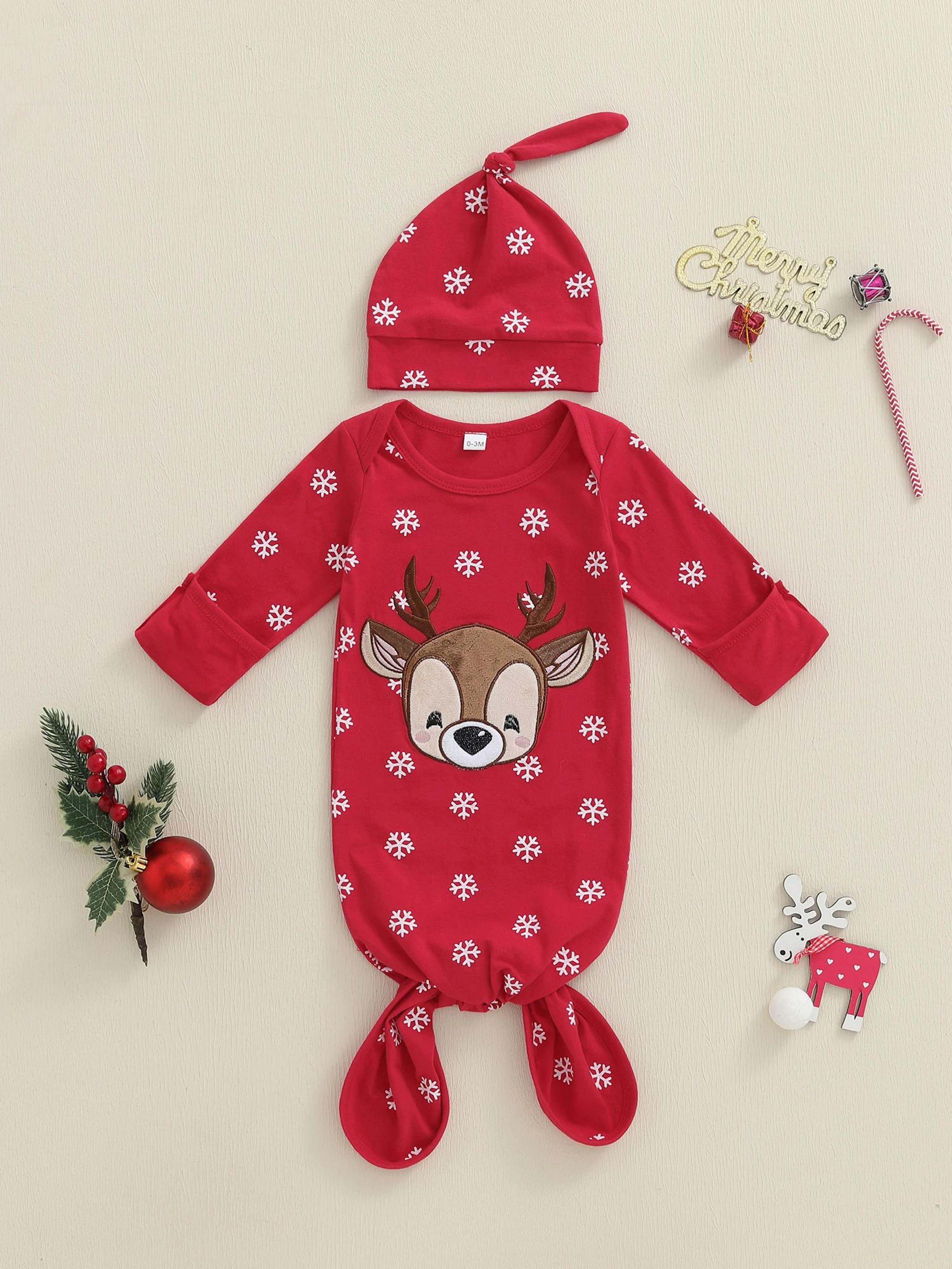 Cozy Reindeer Infant Christmas Pajamas Set With Hat  Soft Baby Winter Pajama Set 2