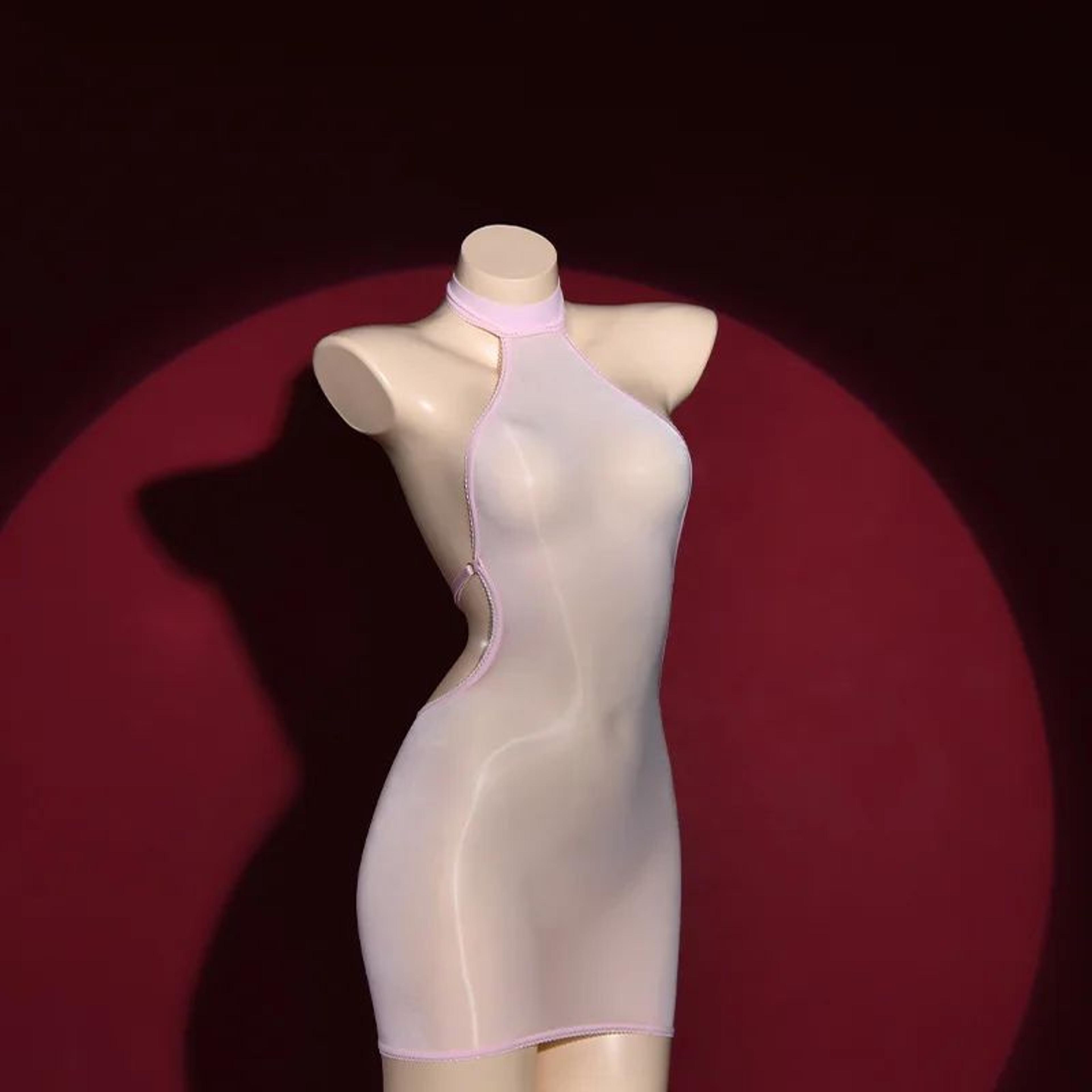Candy Glow Bodycon Mini Dress  Backless Sheer Glossy Clubwear Dress 11