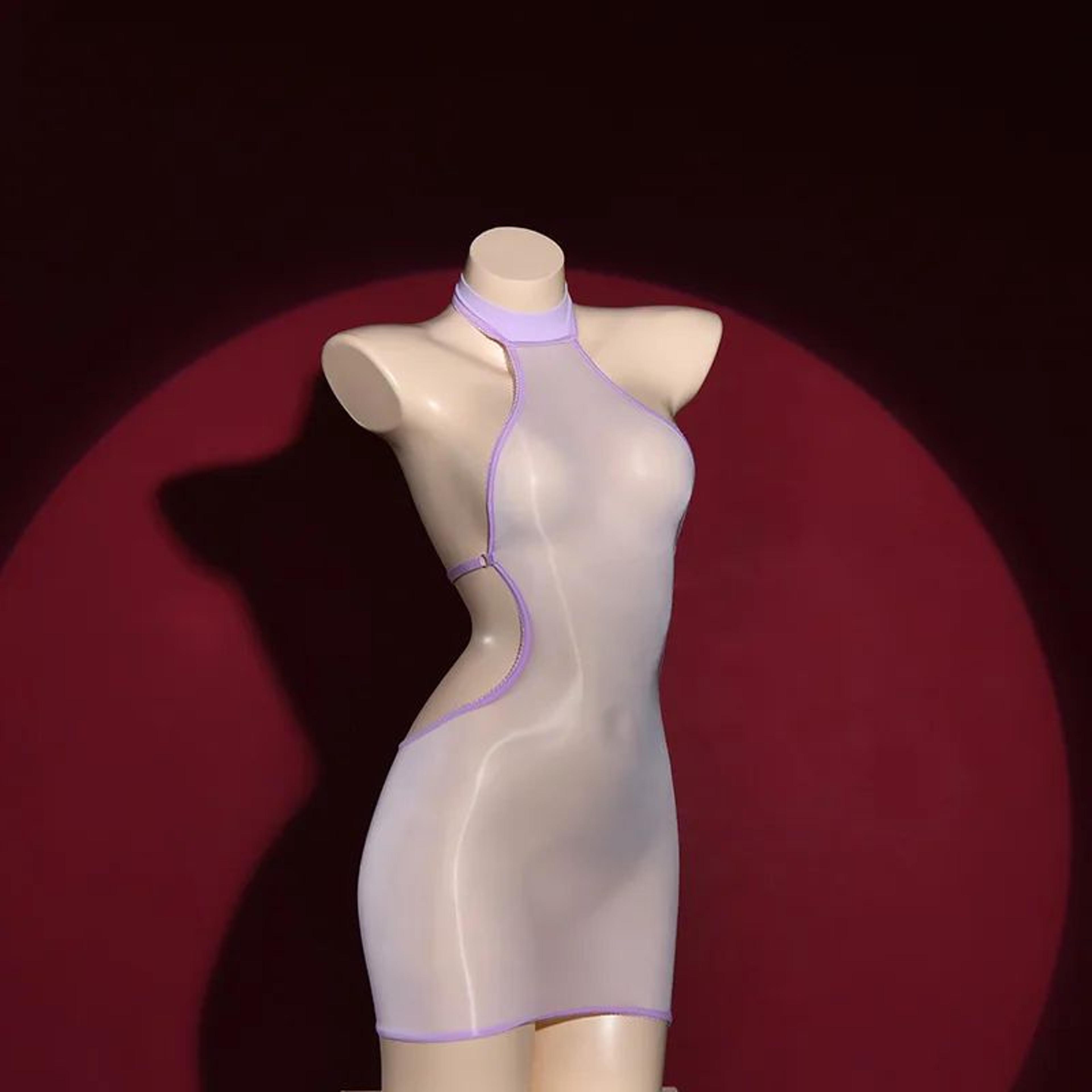 Candy Glow Bodycon Mini Dress  Backless Sheer Glossy Clubwear Dress 12