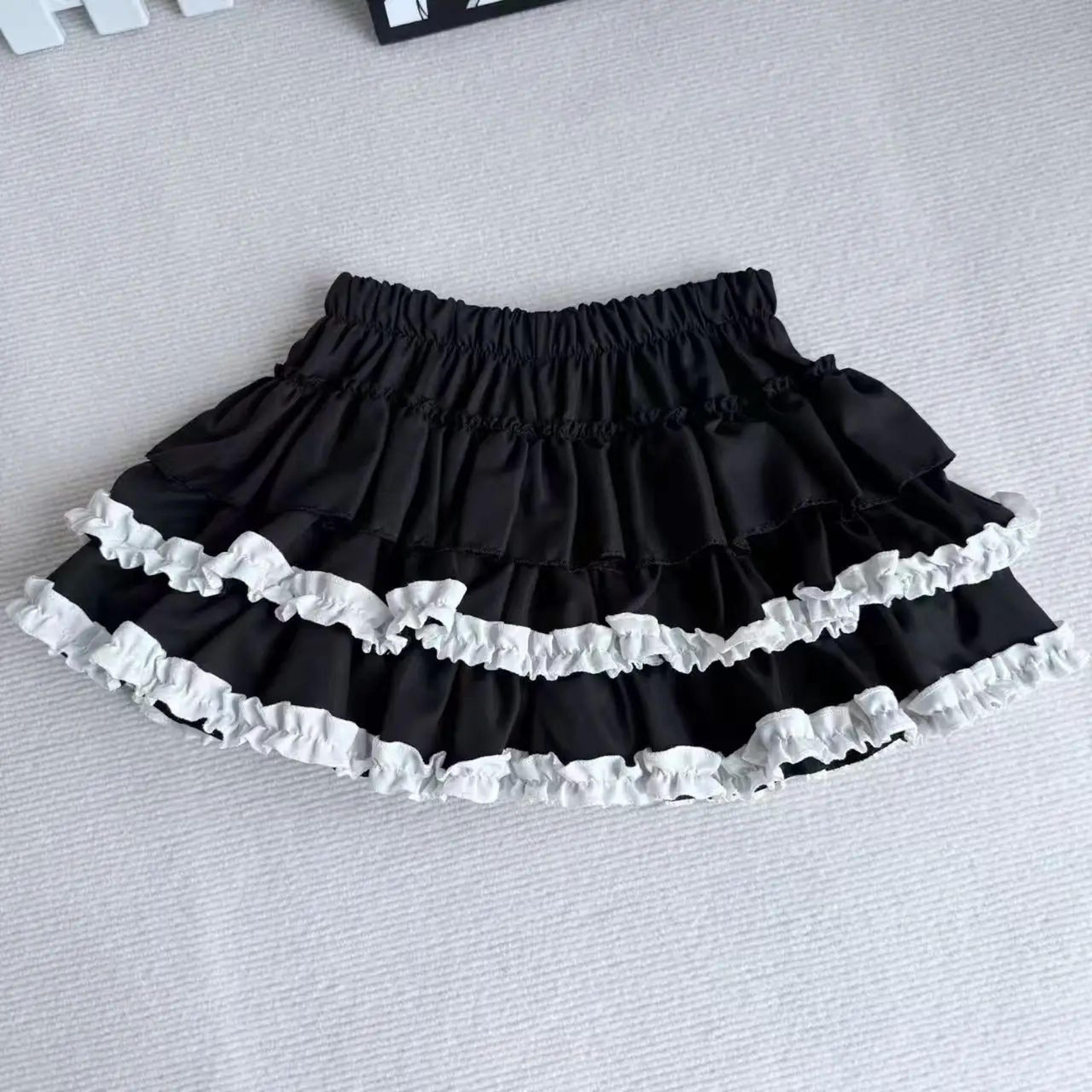 purple y2k fluffy cake mini skirt with white lace trim – sweet lolita a-line pleated skirt