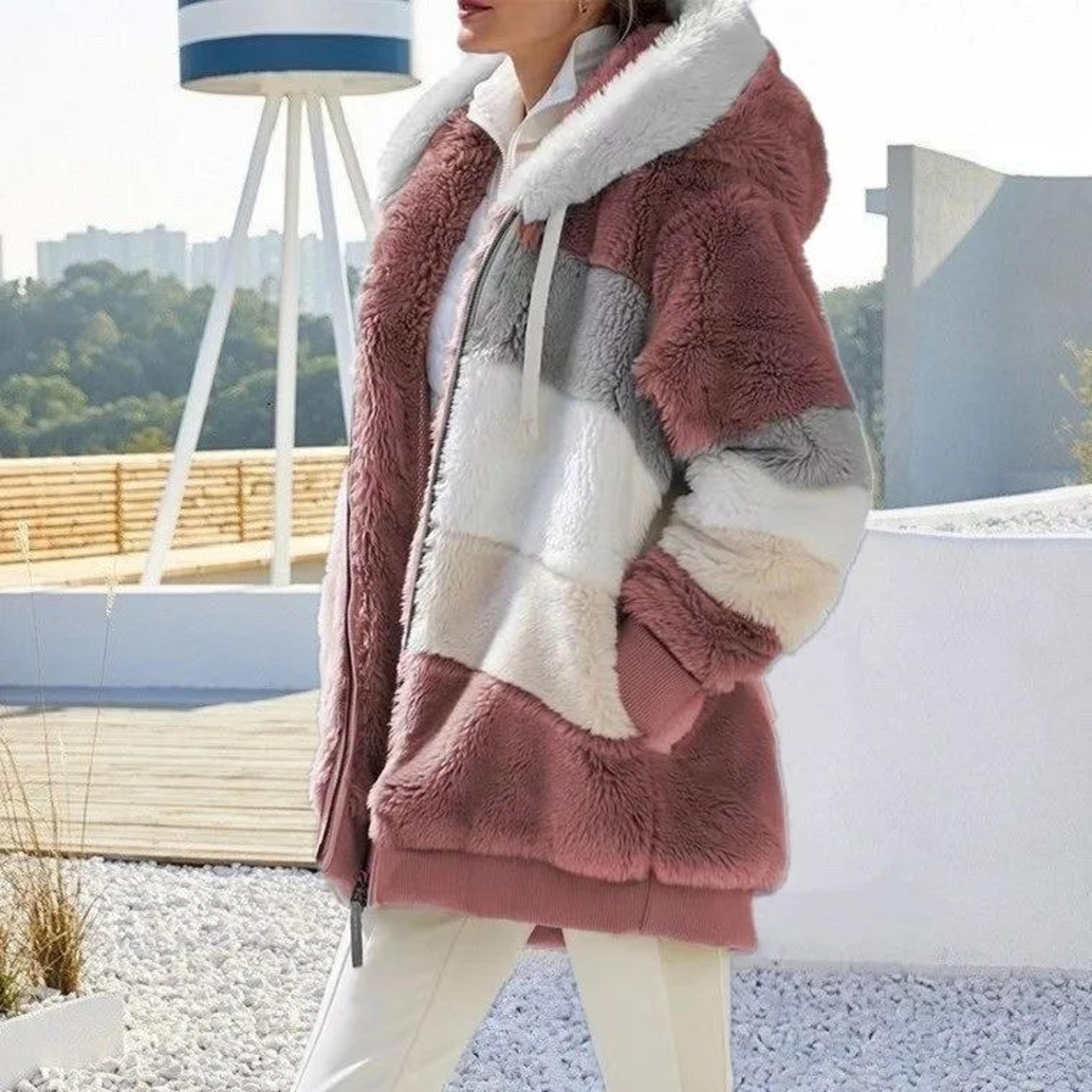 Oversized Plush Hooded Jacket For Women Warm Winter Teddy Coat With Pockets 7