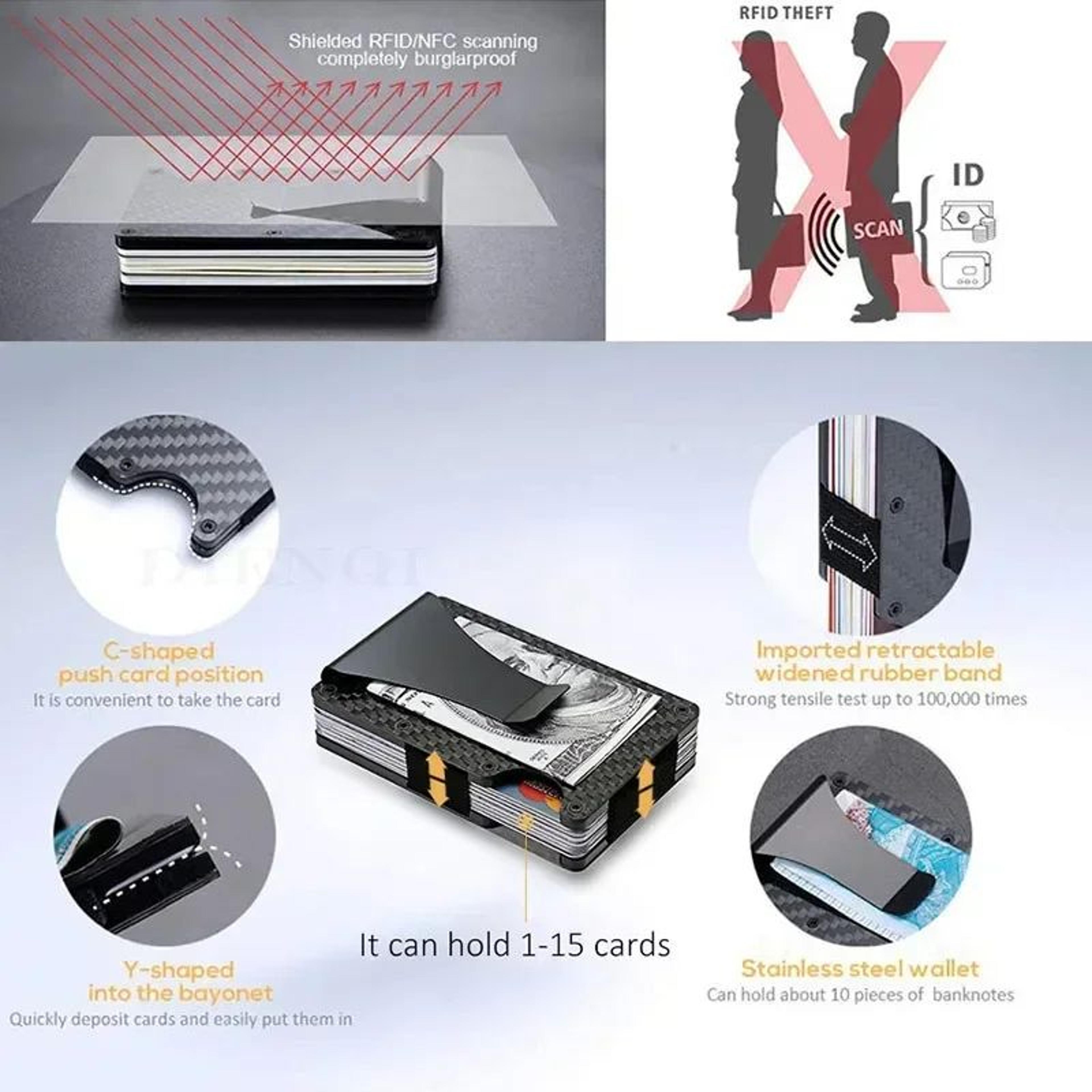 RFID Blocking Minimalist Metal Wallet With Money Clip Slim Front Pocket Card Holder 3