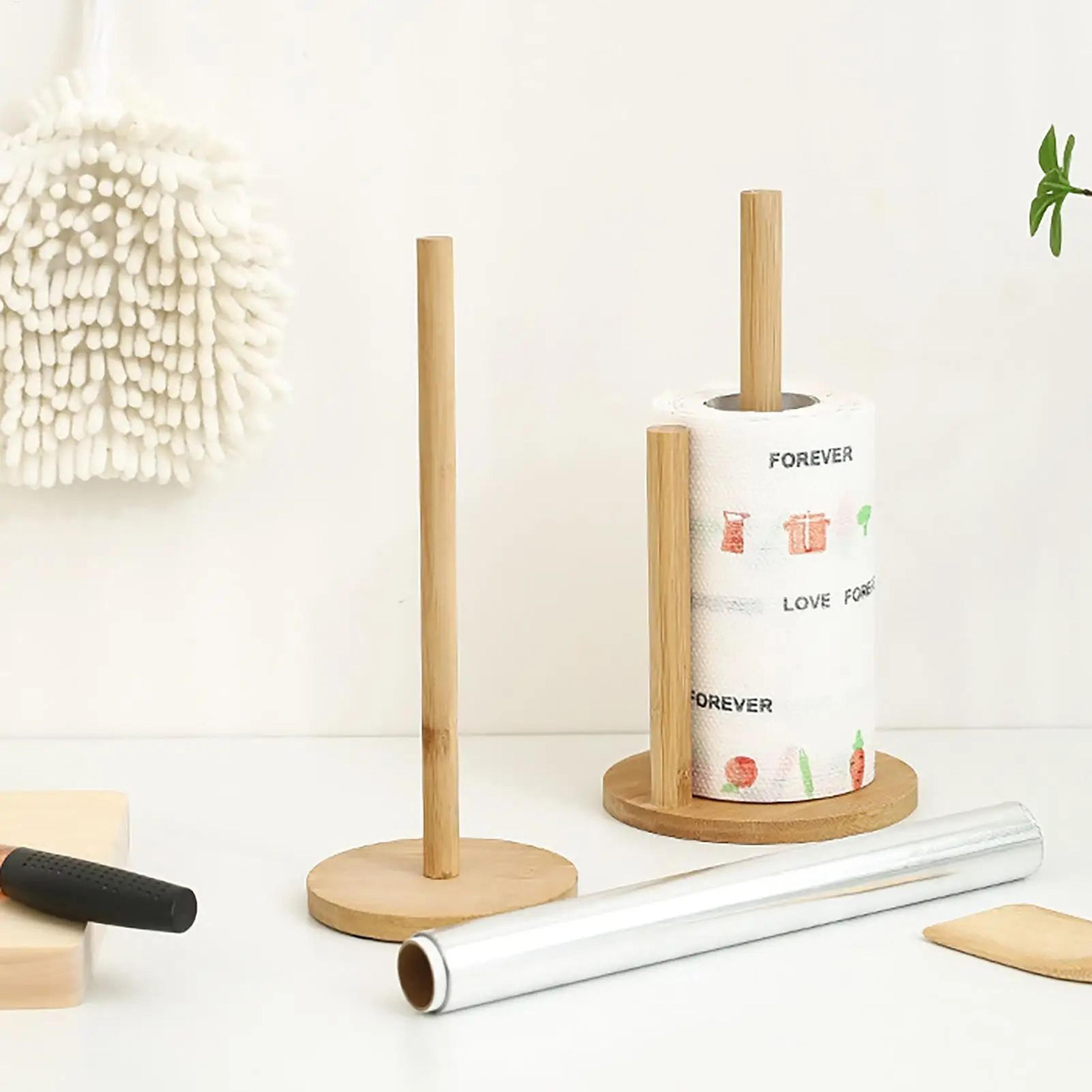 Rustic Wooden Paper Towel Holder Stand With AntiSkid Base  Natural Countertop Kitchen Organizer 5