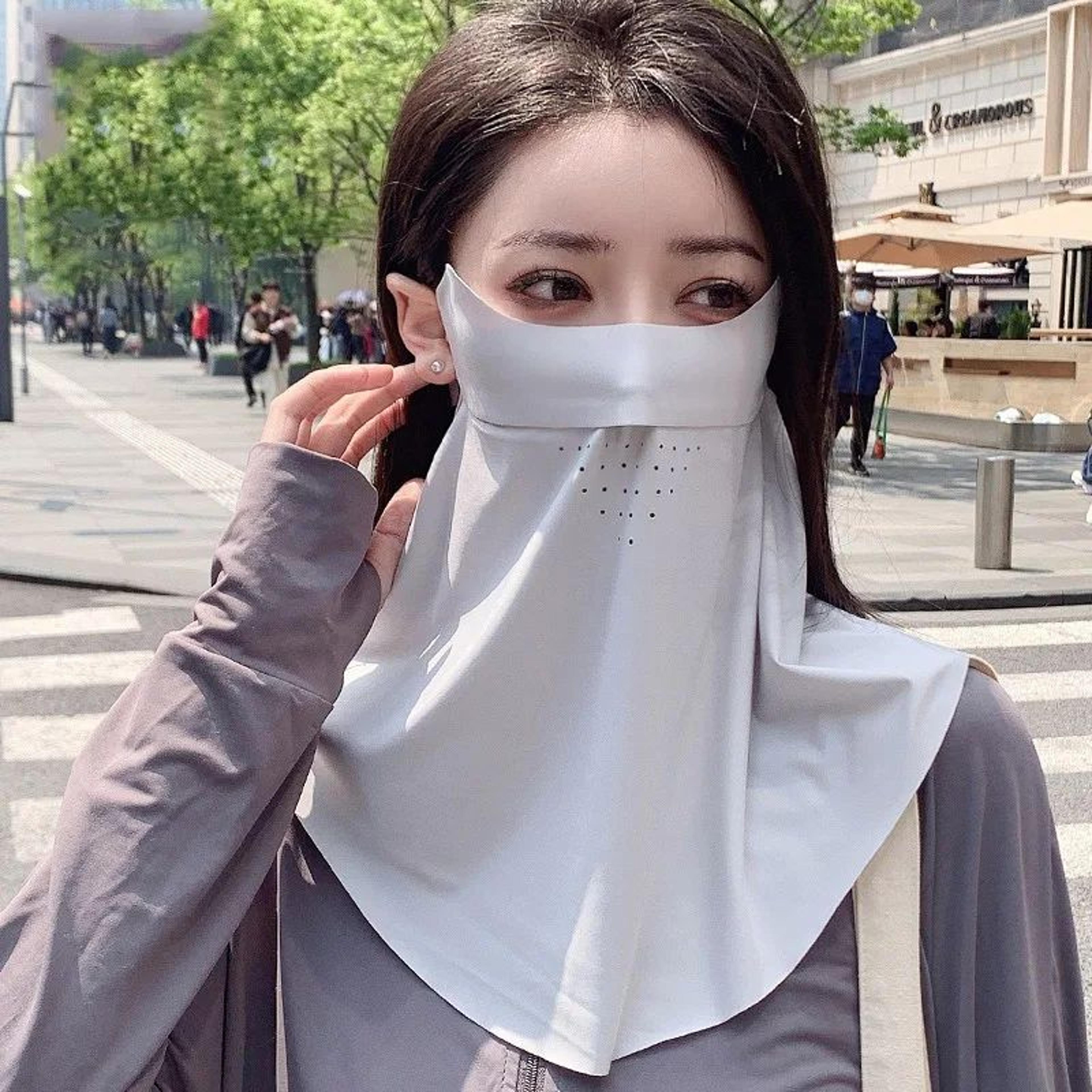 Ice Silk UV Protection Face Cover For Women Breathable Summer Sun Mask 2