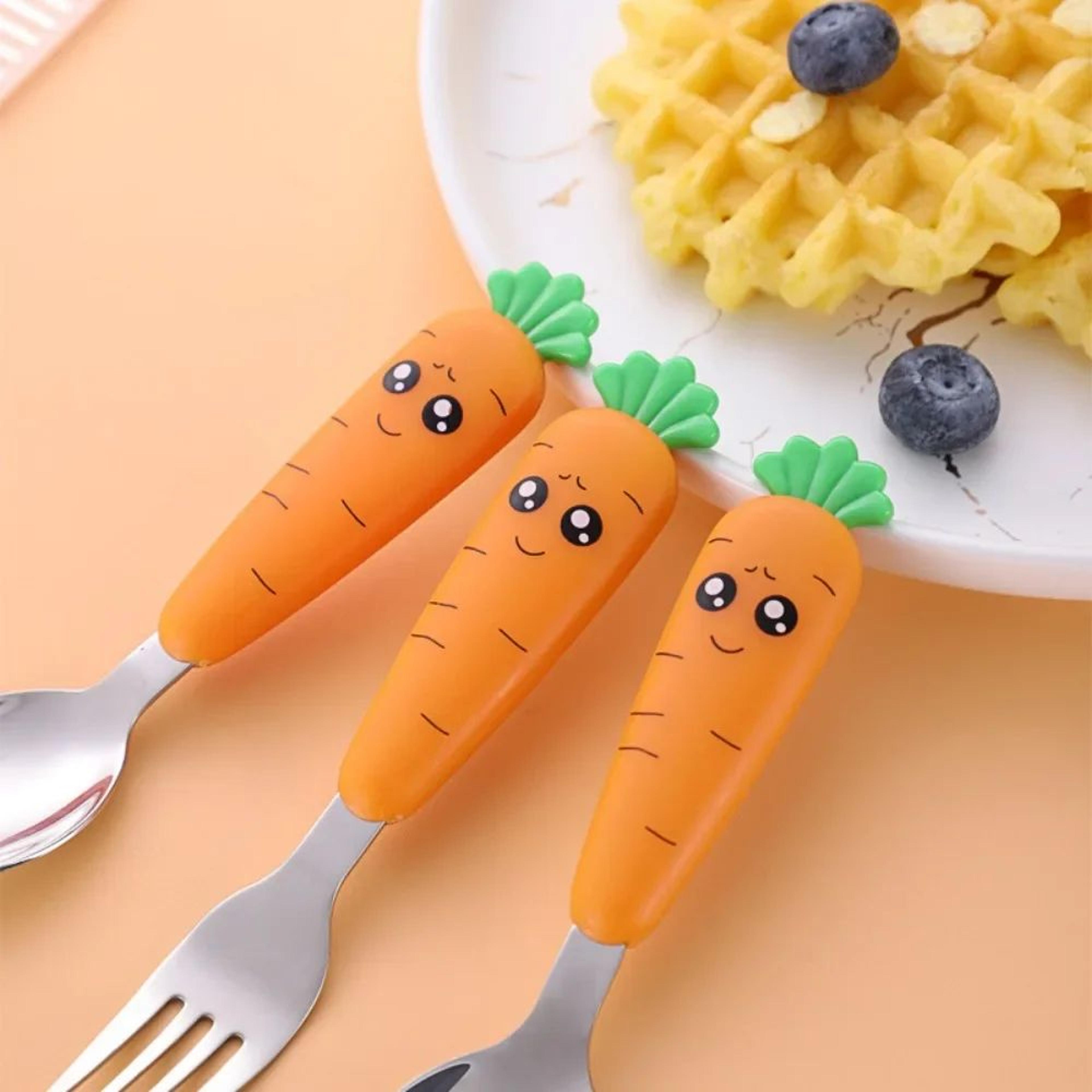 CarrotShaped Baby Feeding Utensils Set  Toddler Fork And Spoon Training Kit With Storage Case 4