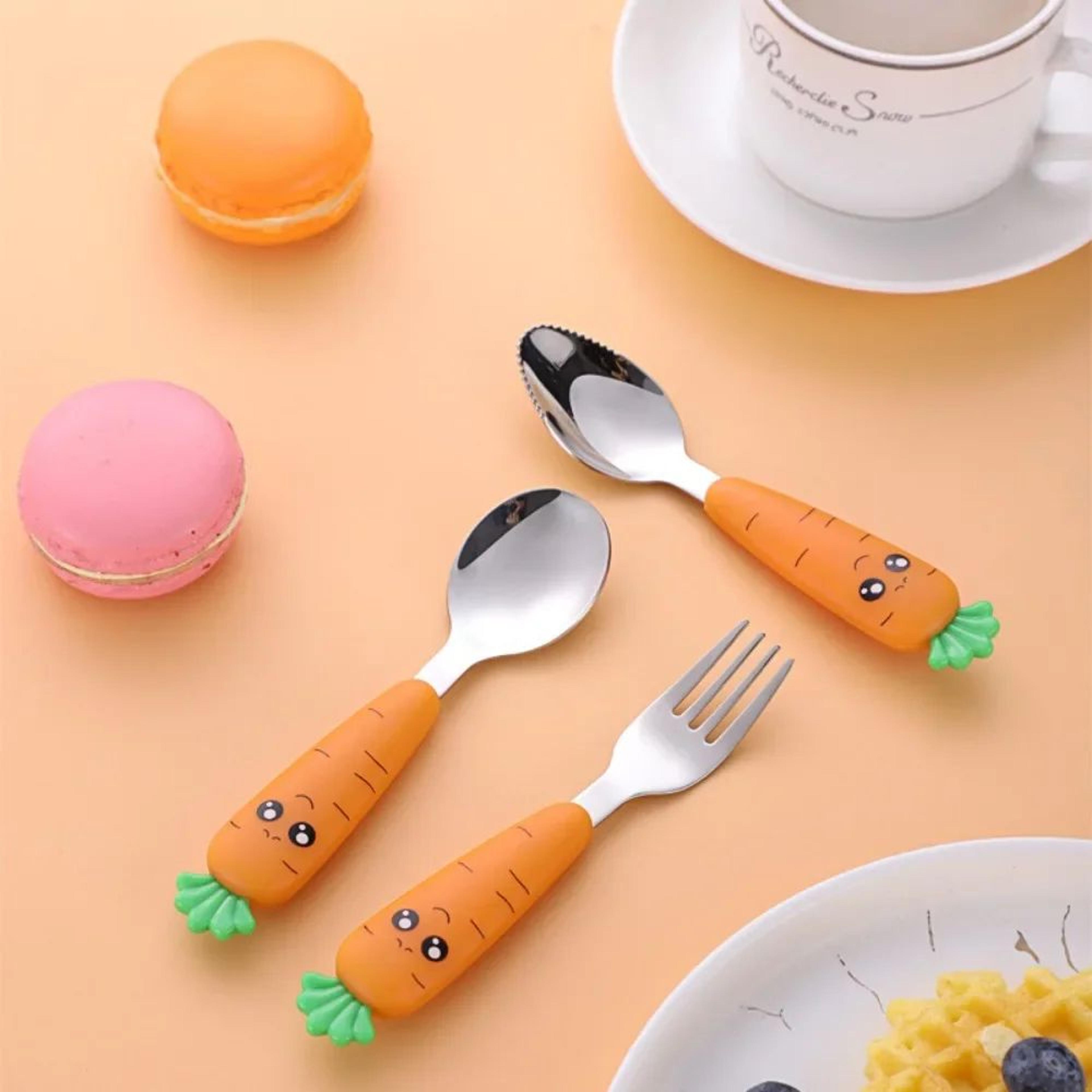 CarrotShaped Baby Feeding Utensils Set  Toddler Fork And Spoon Training Kit With Storage Case 5