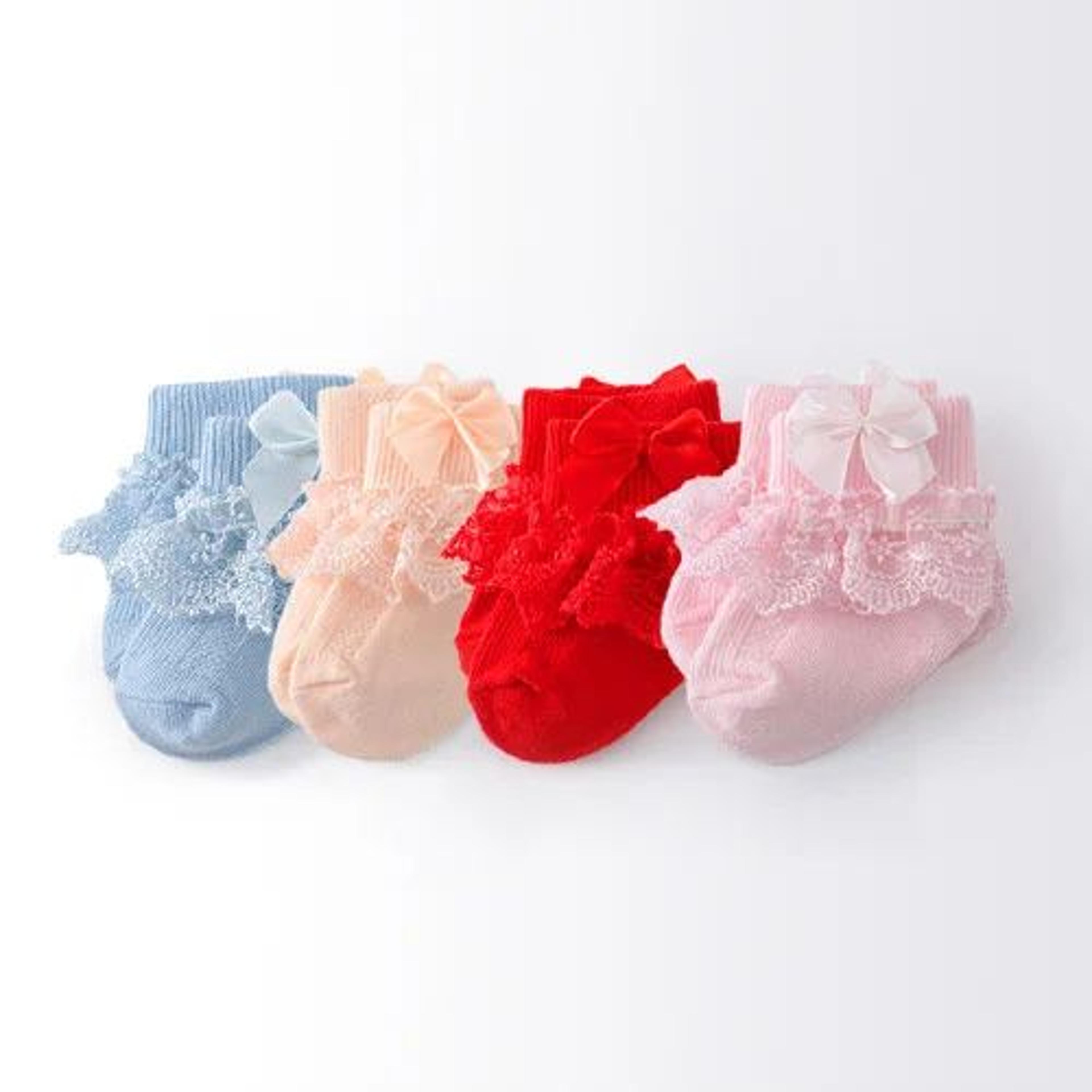 baby girl lace socks, newborn girl socks, infant bow socks, cotton toddler socks, ruffle baby socks