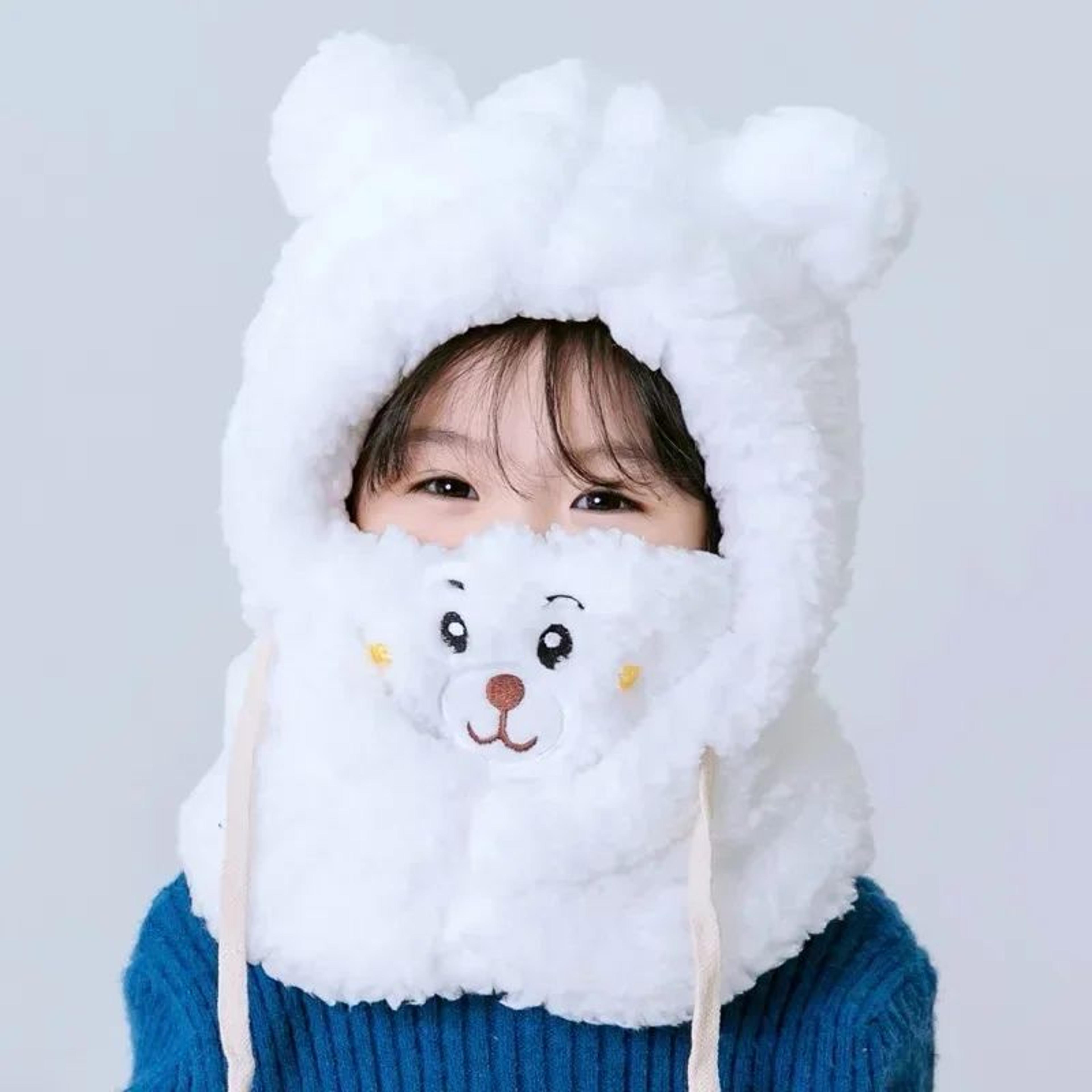CozyBear Kids Winter Hat With Scarf Hood  Plush Bear Hat For Toddlers  Babies 5