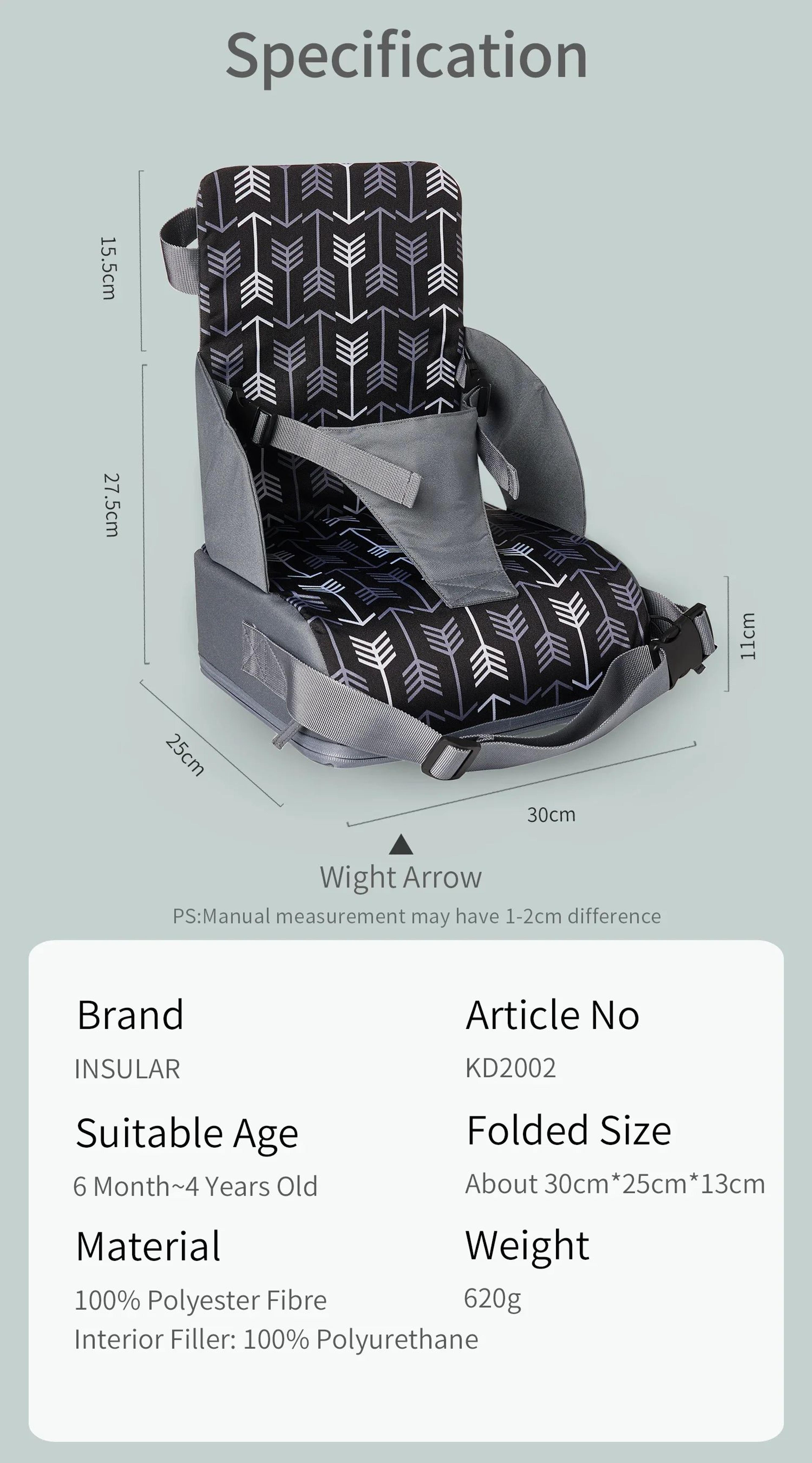Portable Baby Dining Chair Foldable Kids Booster Seat With AntiSlip Cushion 1