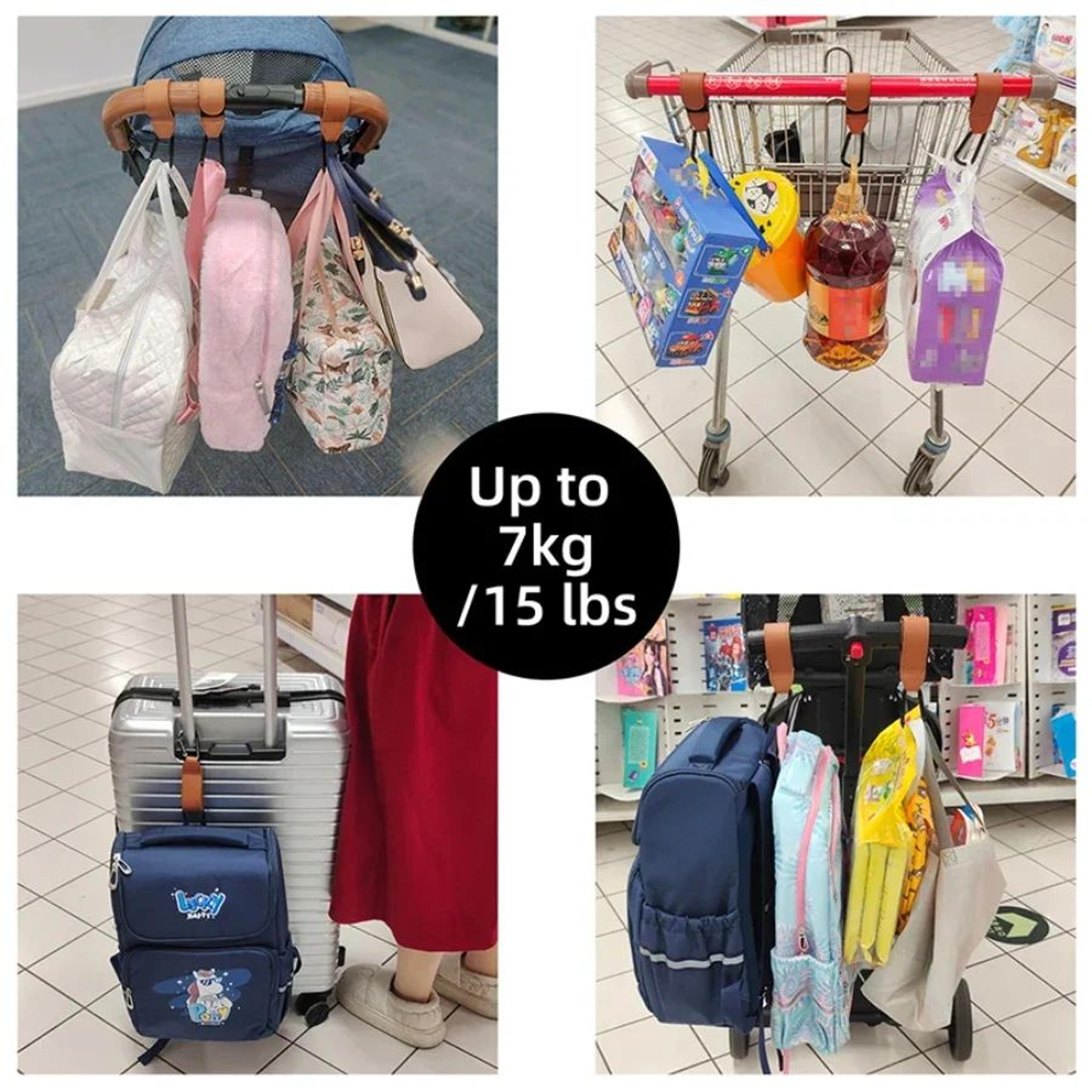 Premium Leather Stroller Hooks Set For Easy Diaper Bag Organization 3