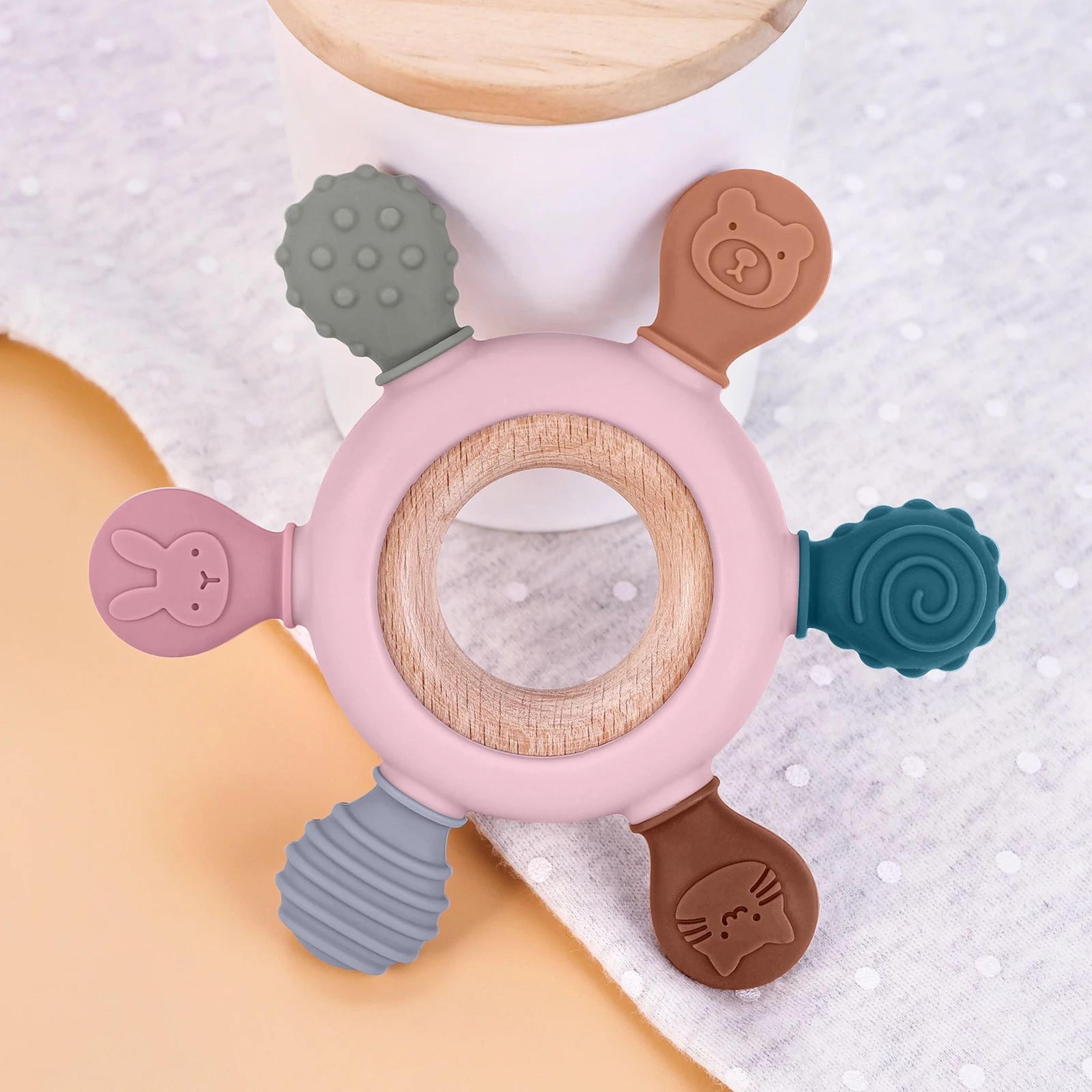 Silicone Baby Teether With Wooden Ring Food Grade Silicone Teether For Newborns 7