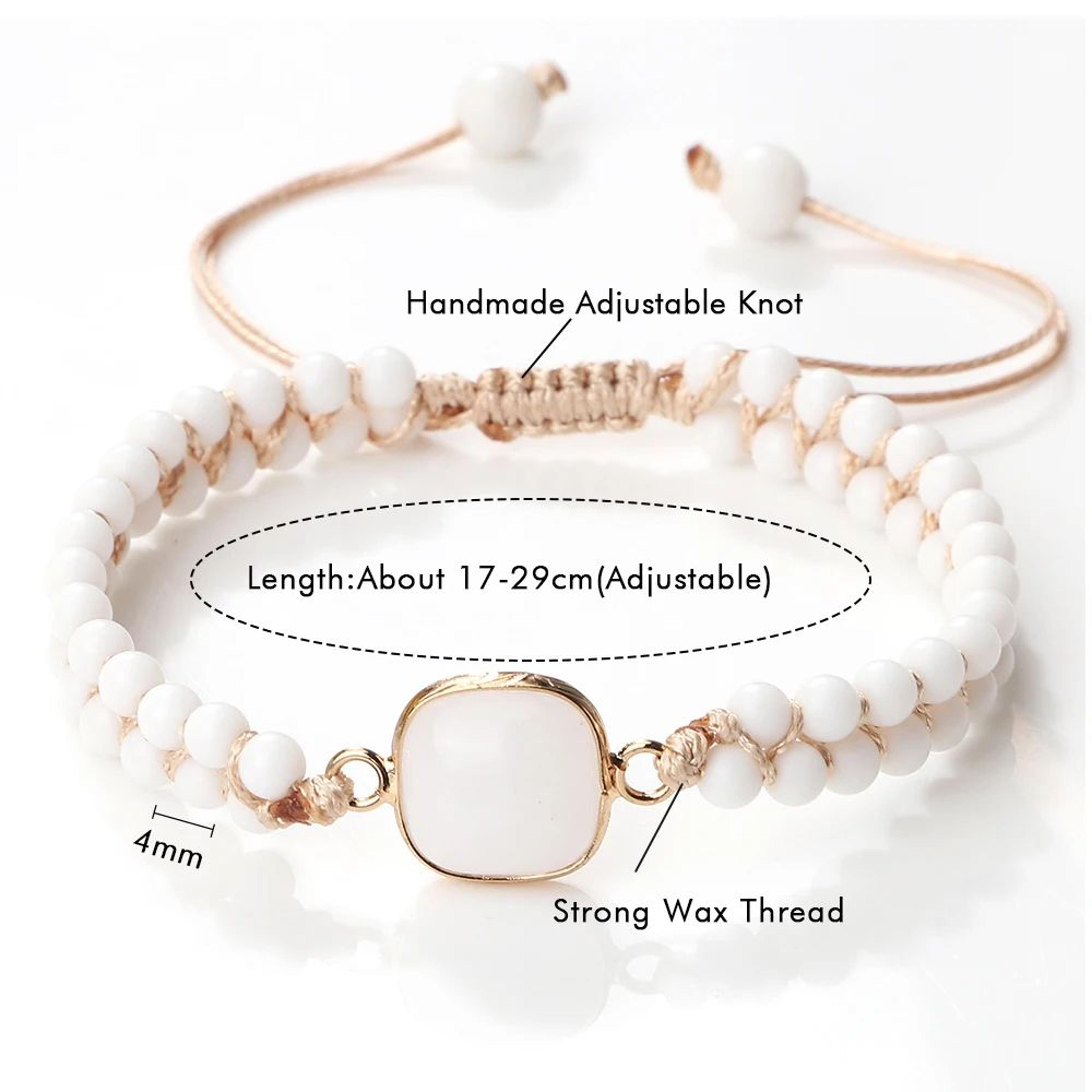Vintage Howlite Bracelet For Women  Men  4mm White Beaded Bracelet With Handmade Adjustable Braided 5