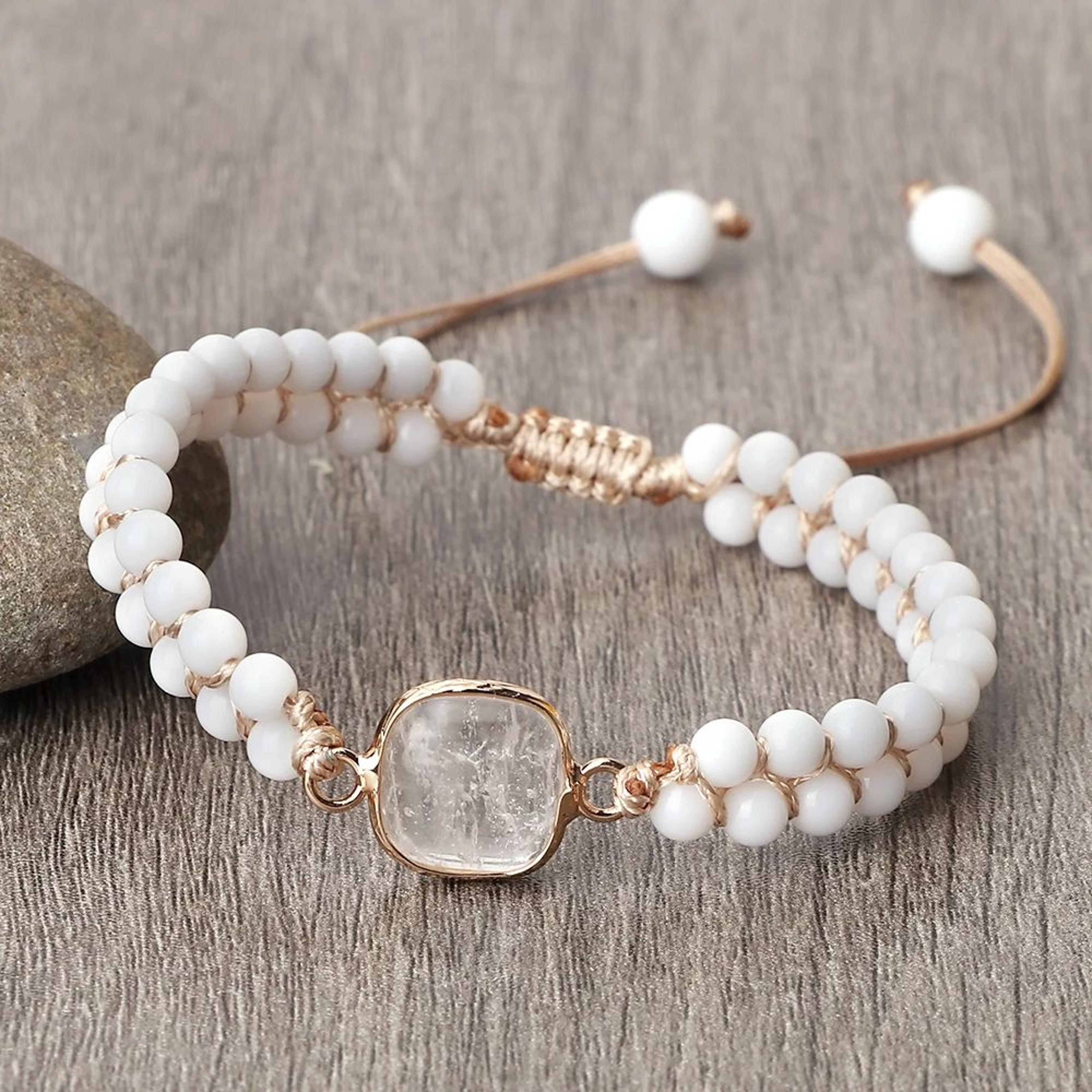 Vintage Howlite Bracelet For Women  Men  4mm White Beaded Bracelet With Handmade Adjustable Braided 8