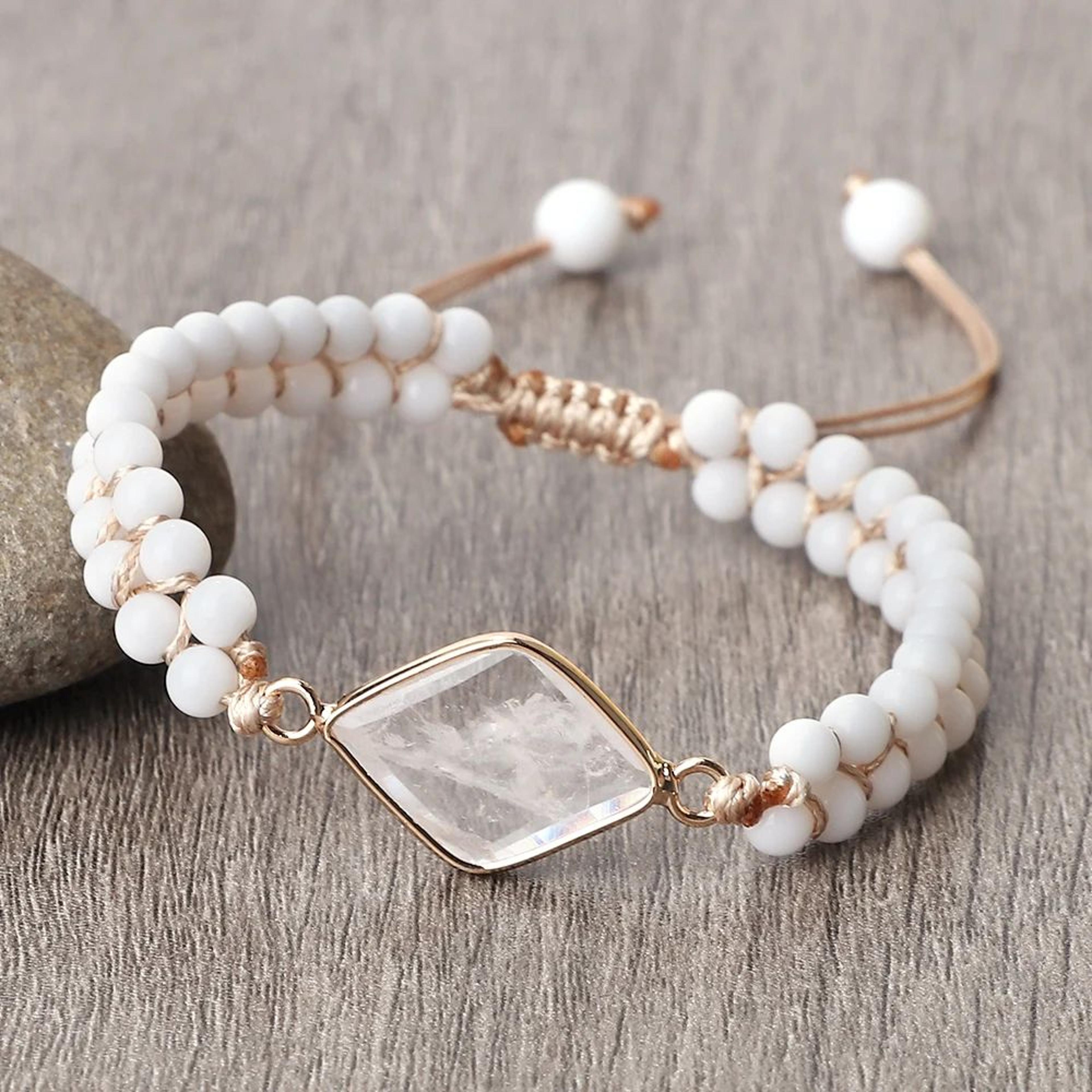 Vintage Howlite Bracelet For Women  Men  4mm White Beaded Bracelet With Handmade Adjustable Braided 9