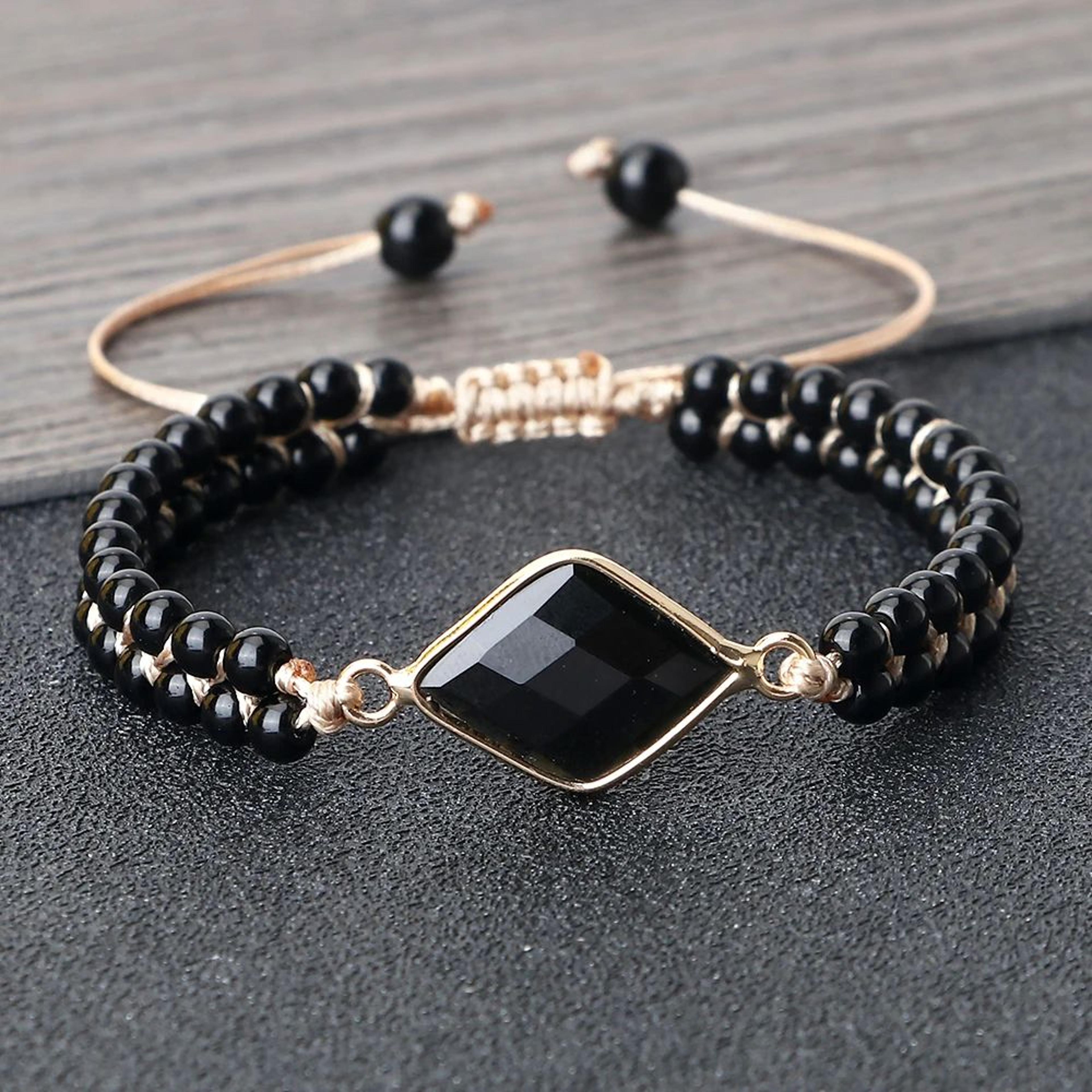 Black Onyx Obsidian Bracelet For Men  Women  Adjustable Braided Handmade Prayer Bracelet 1