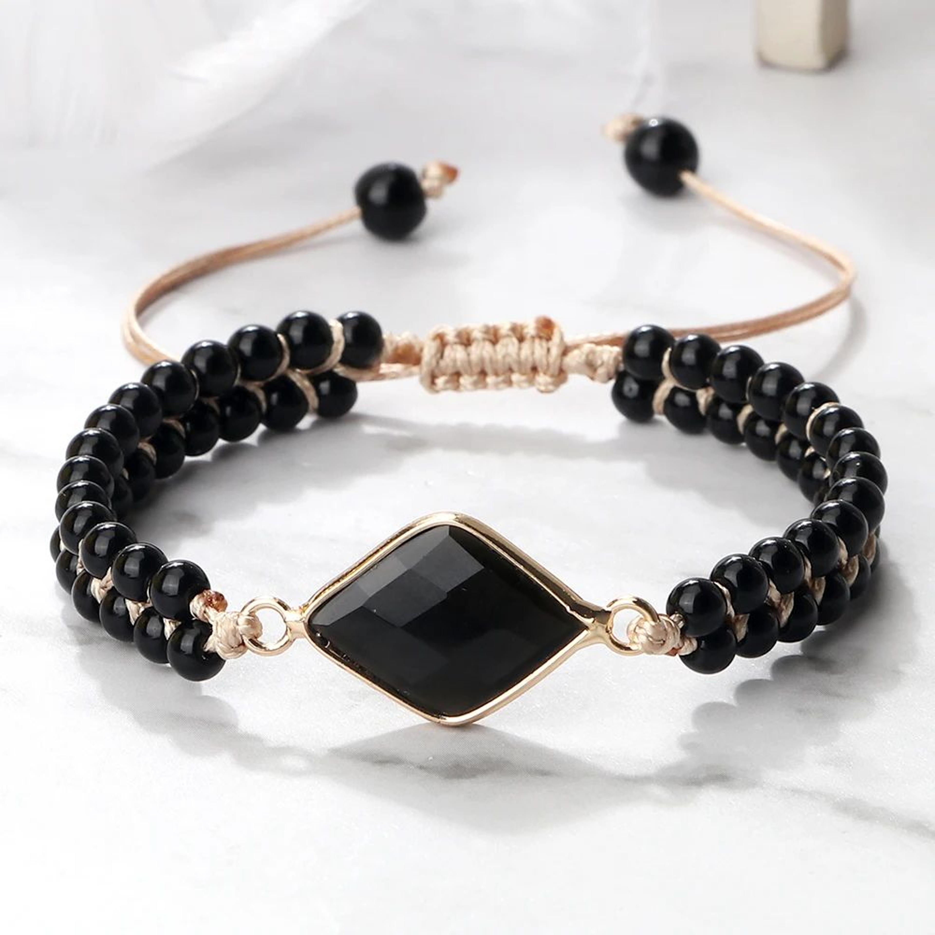 Black Onyx Obsidian Bracelet For Men  Women  Adjustable Braided Handmade Prayer Bracelet 3