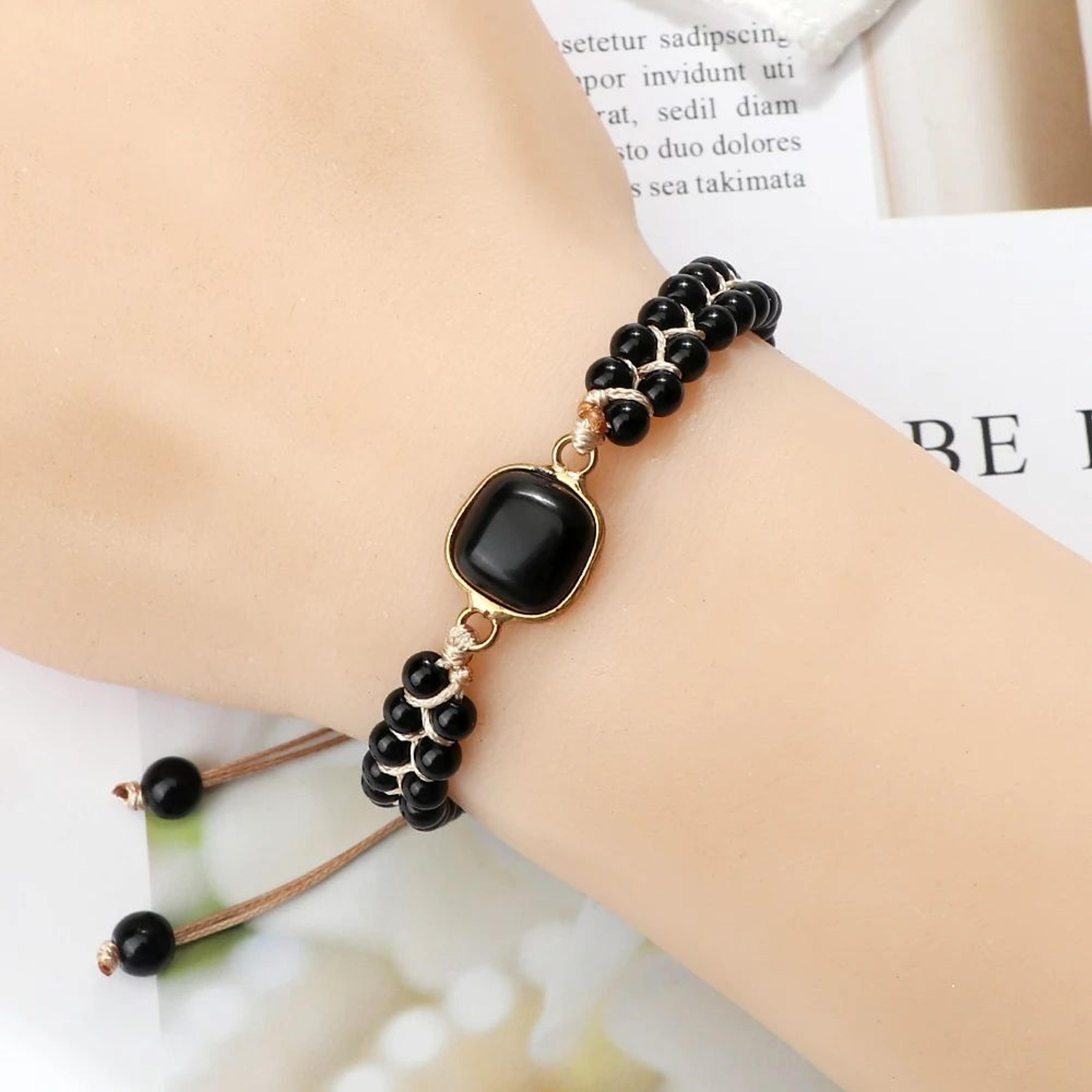 Black Onyx Obsidian Bracelet For Men  Women  Adjustable Braided Handmade Prayer Bracelet 4