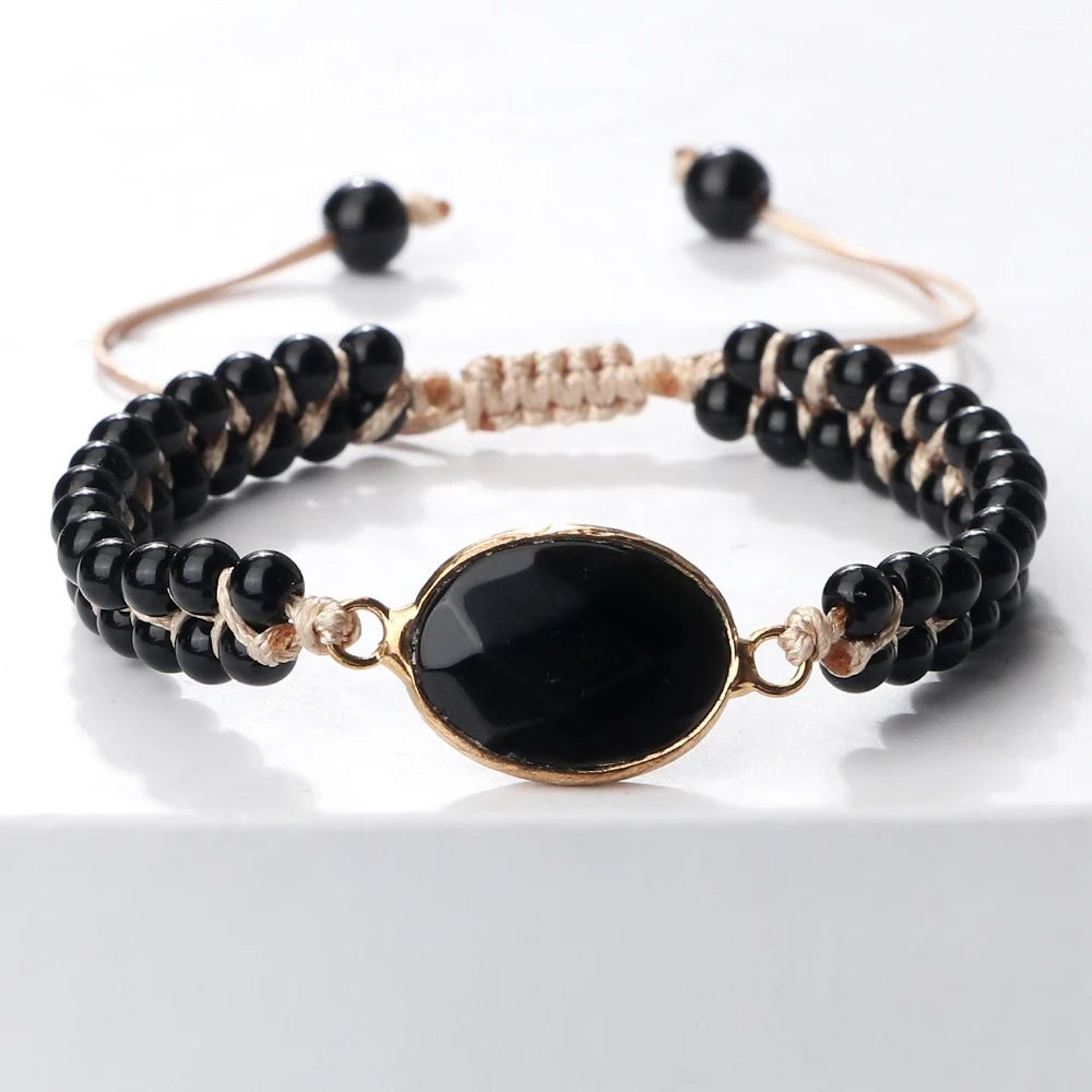 Black Onyx Obsidian Bracelet For Men  Women  Adjustable Braided Handmade Prayer Bracelet 6