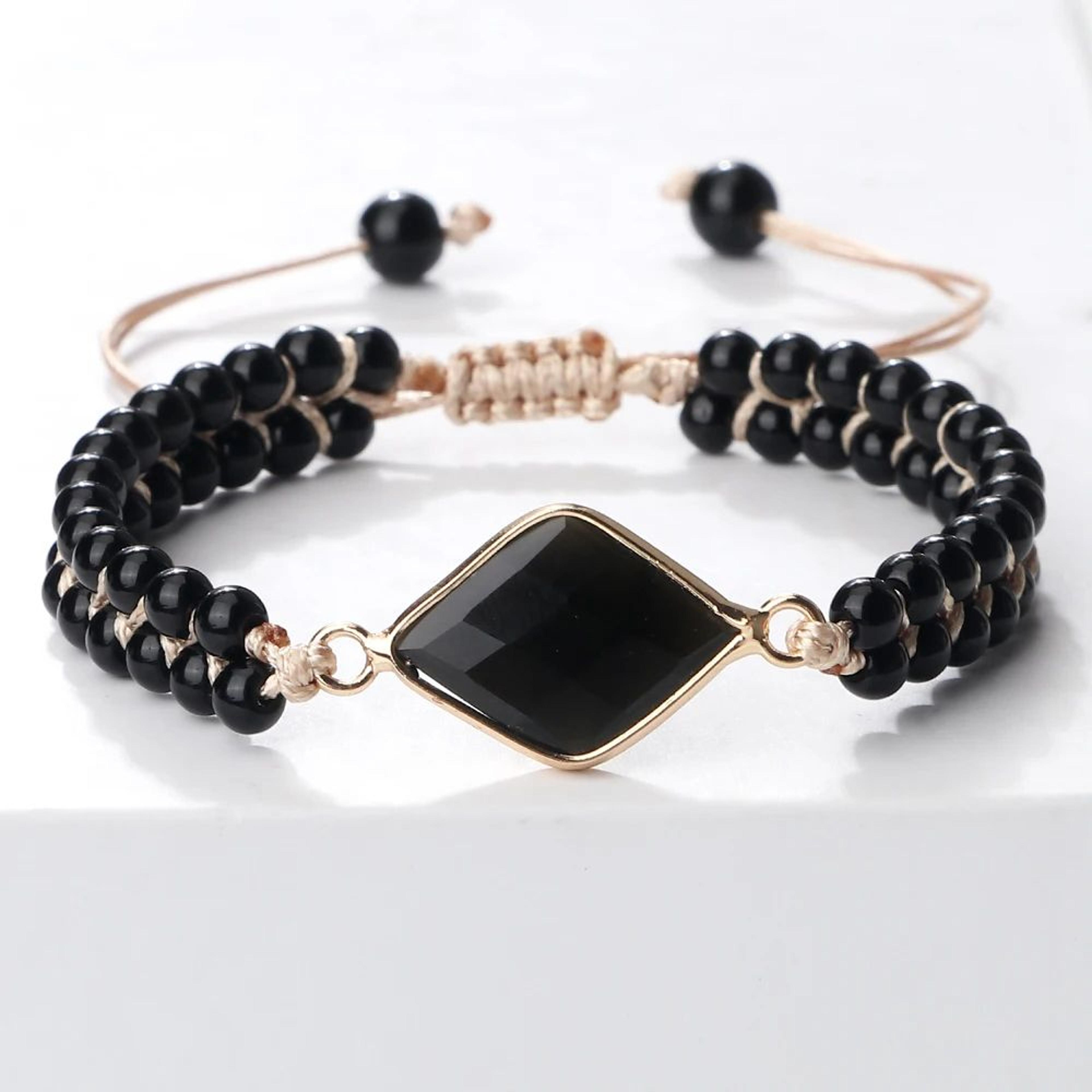 Black Onyx Obsidian Bracelet For Men  Women  Adjustable Braided Handmade Prayer Bracelet 8