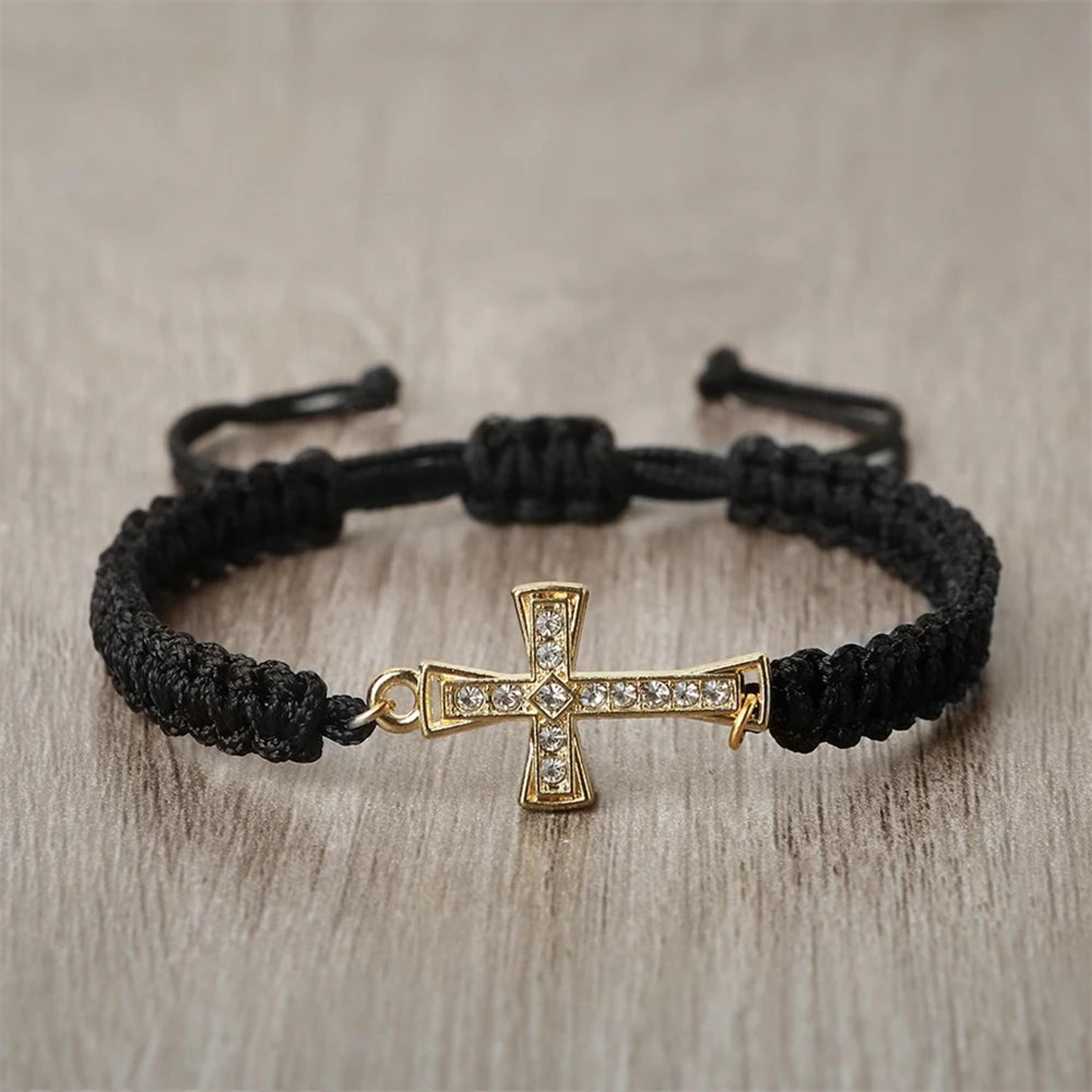 faithguard crystal cross adjustable braided bracelet