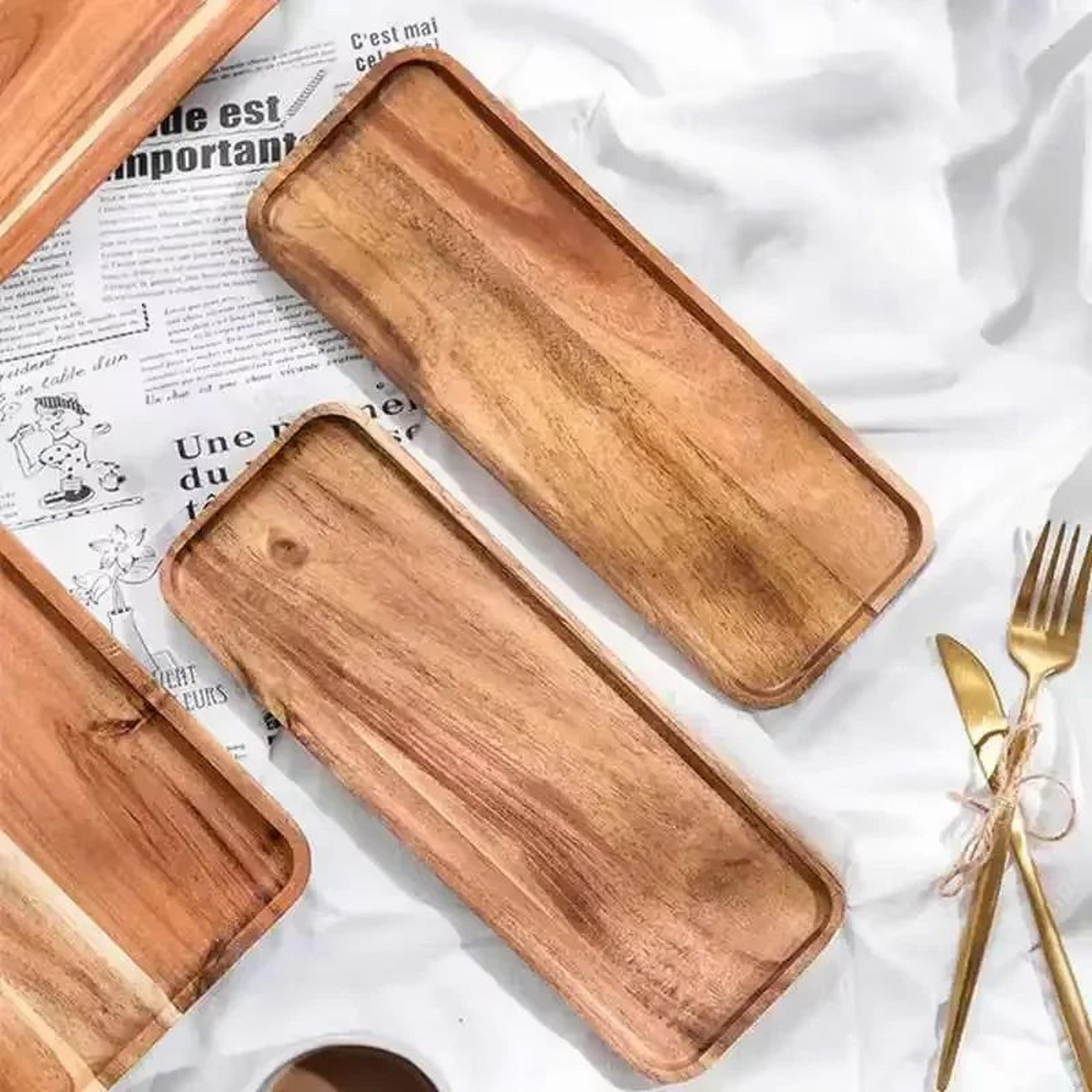 elegant acacia wood serving tray for coffee, tea & snacks