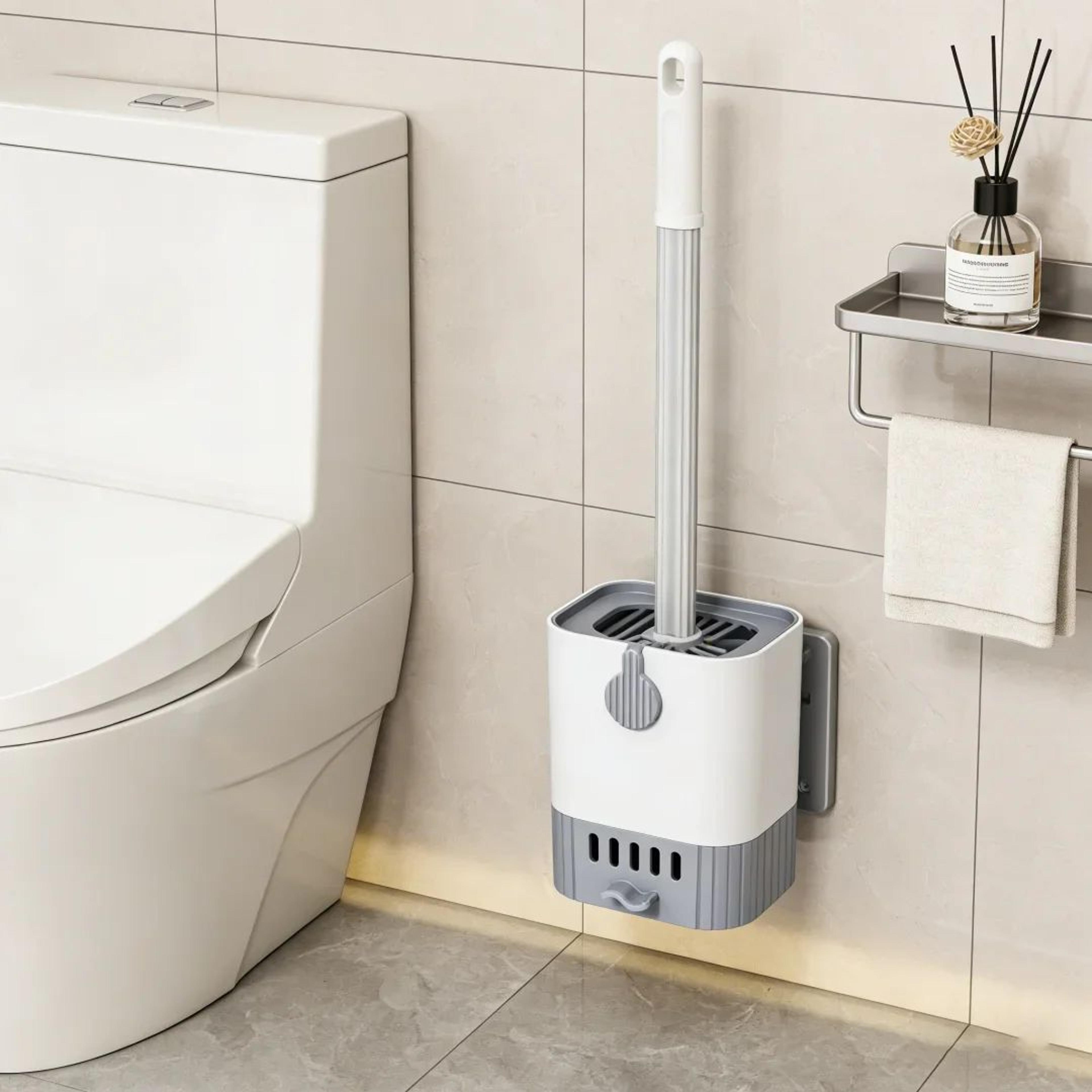 Wall Mounted Toilet Brush With Slim Holder  No Drill SpaceSaving Modern Design 2