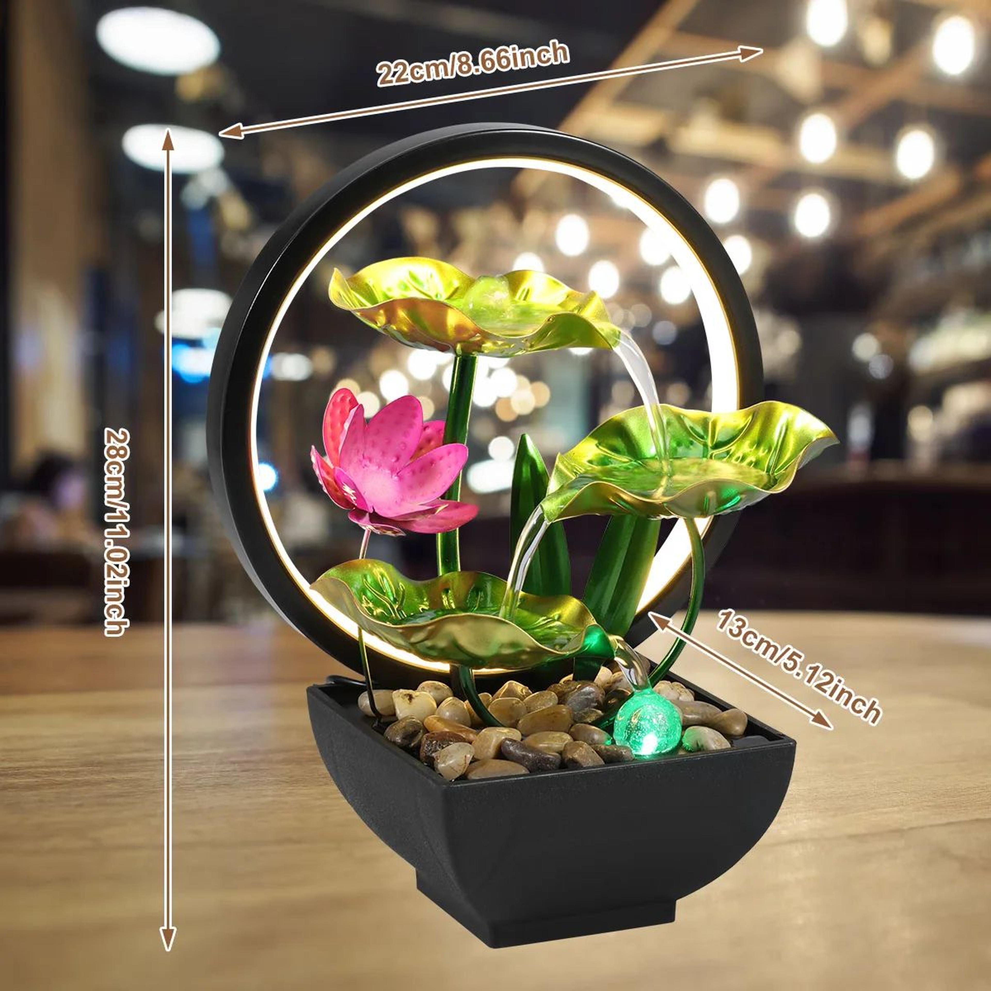 SerenityFlow Tabletop Water Fountain With LED Glow  Natural Stones  USB Desktop Waterfall Fountain  7