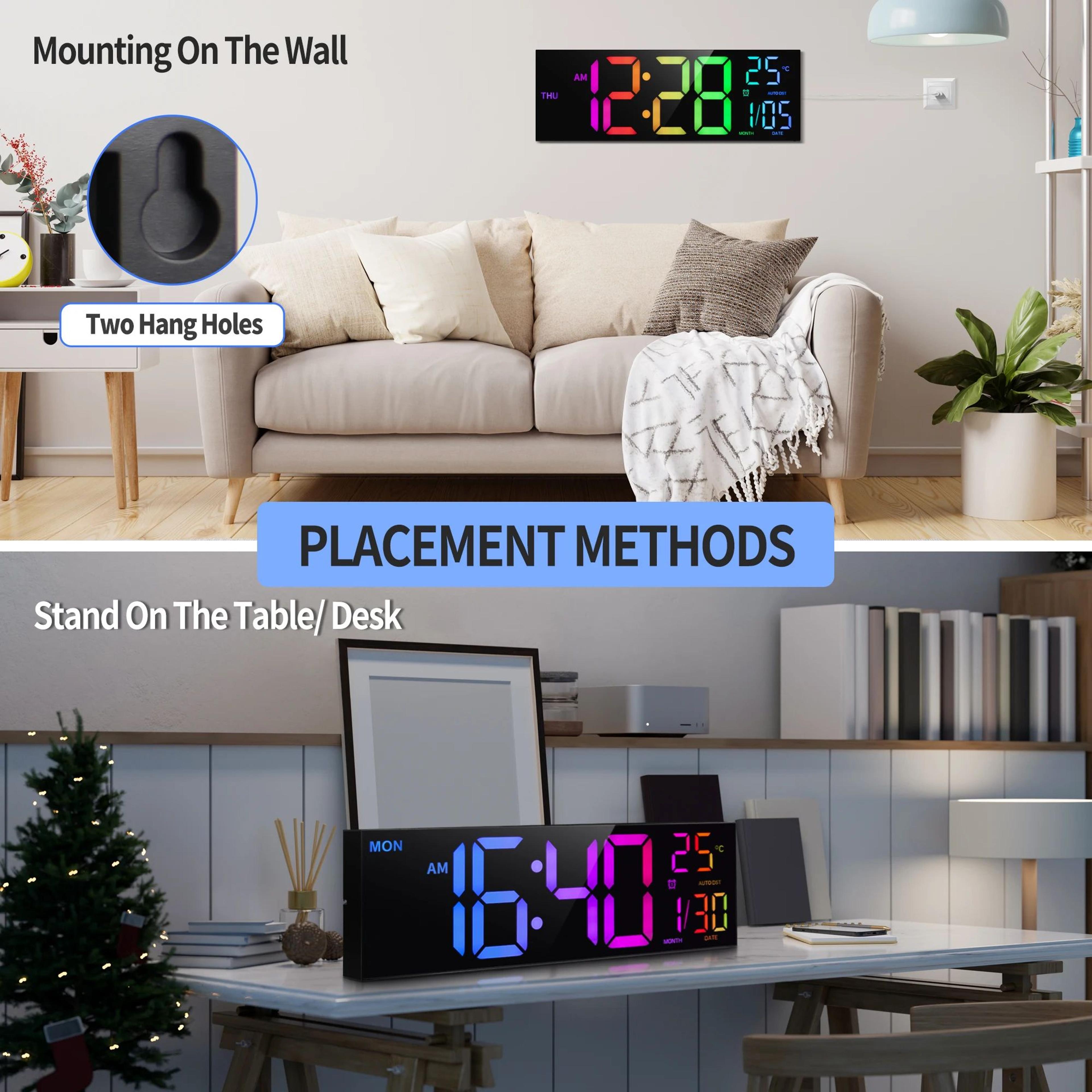 16 Large Digital Wall Clock With RGB Display  Remote Control 5