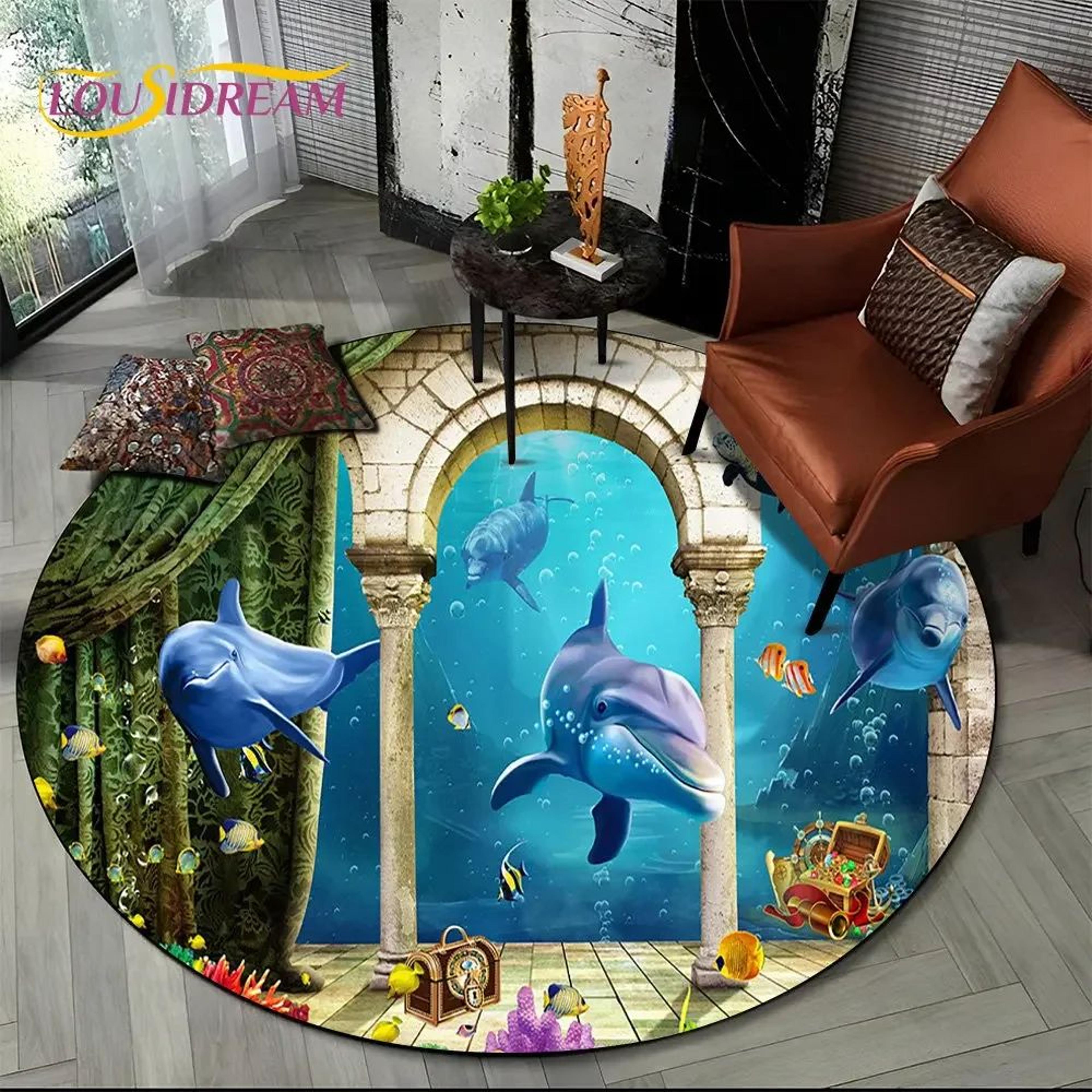 3D Ocean Illusion Dolphin Rug  NonSlip Underwater Area Rug For Living Room  Bedroom Decor 8