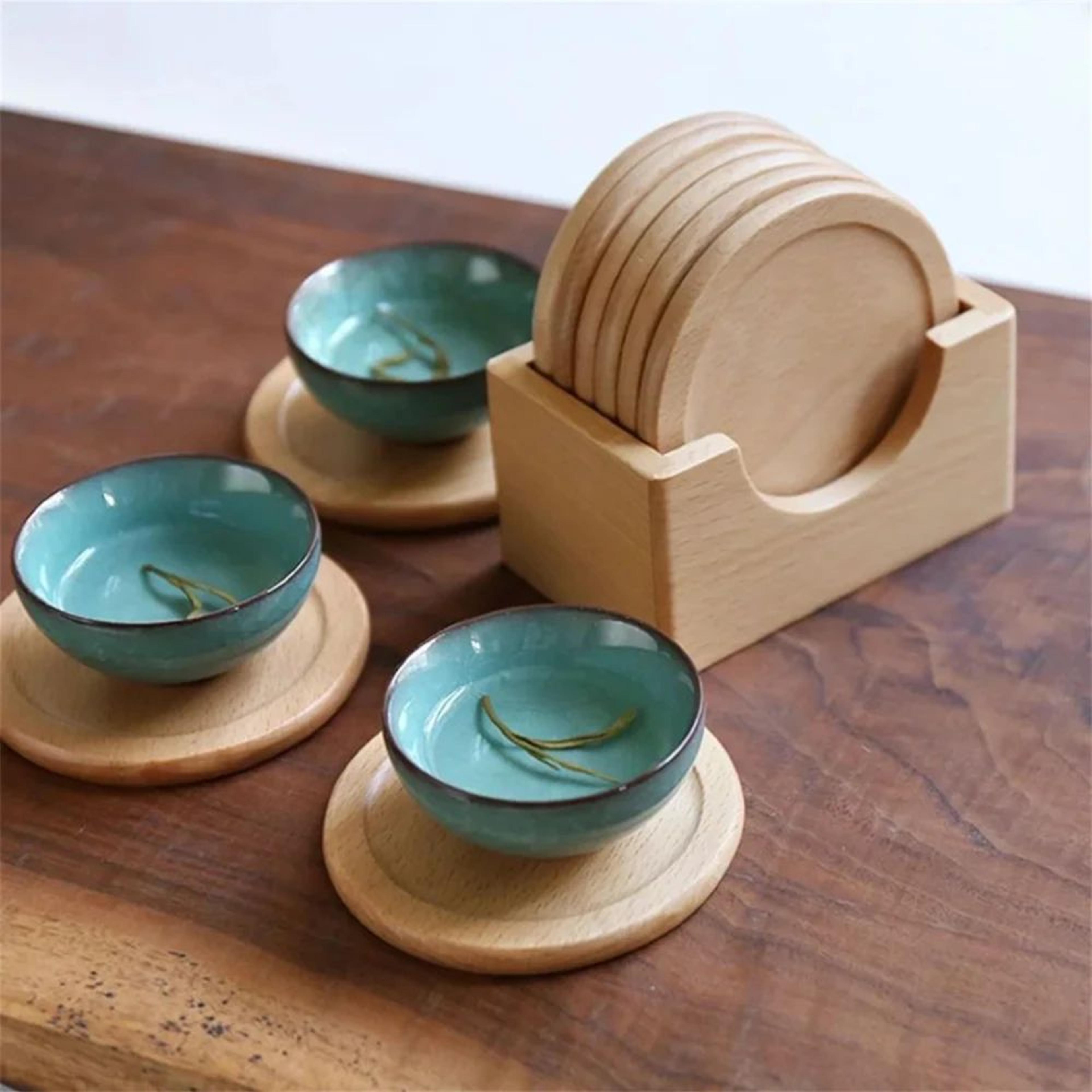 Walnut Wood Coasters Set  Elegant Round Coaster Set With Heat Protection For Everyday Living 6pcs S 2