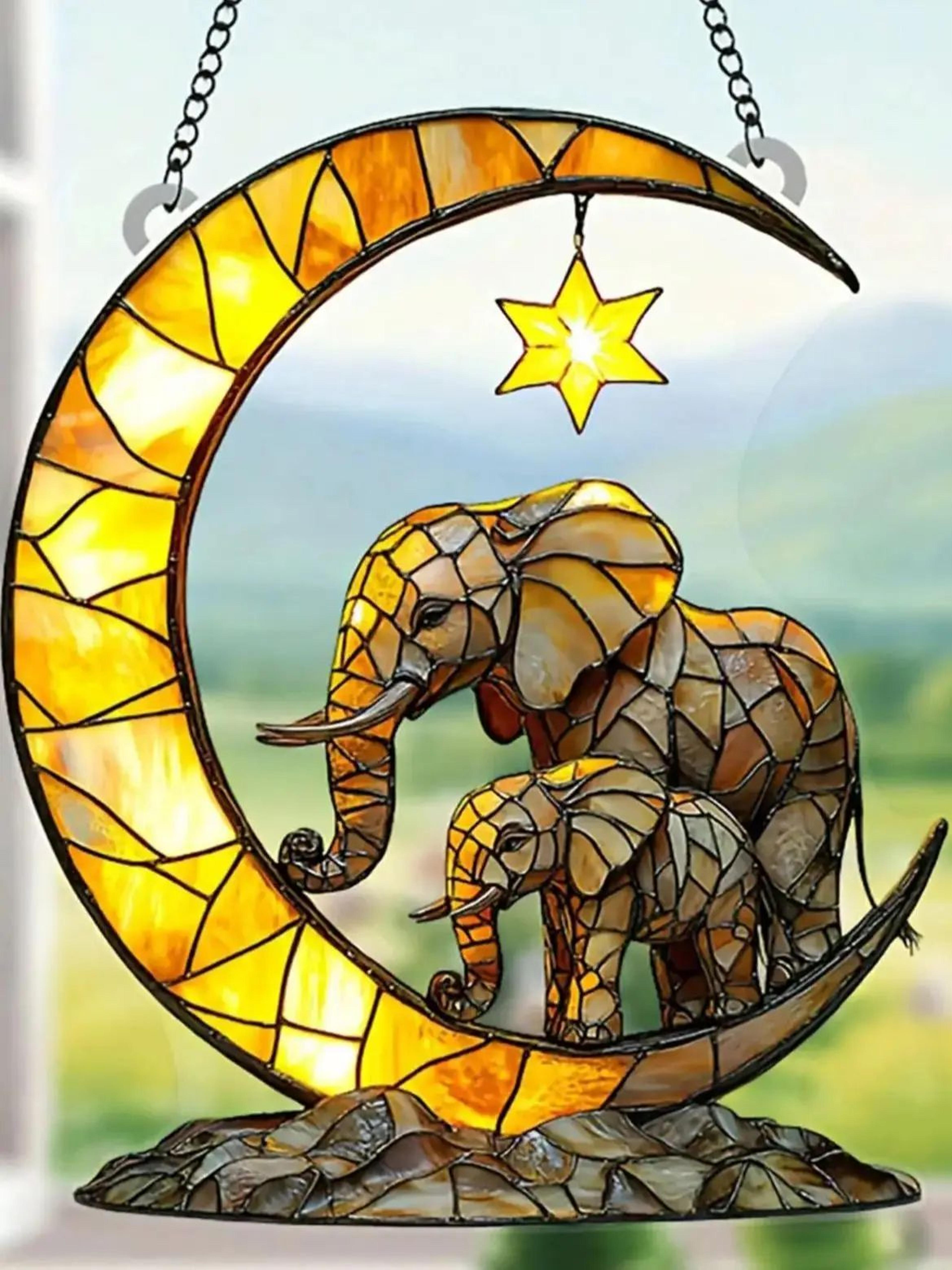 Elephant Family Moon Suncatcher Window Hanging Decor For Bedroom And Garden 1