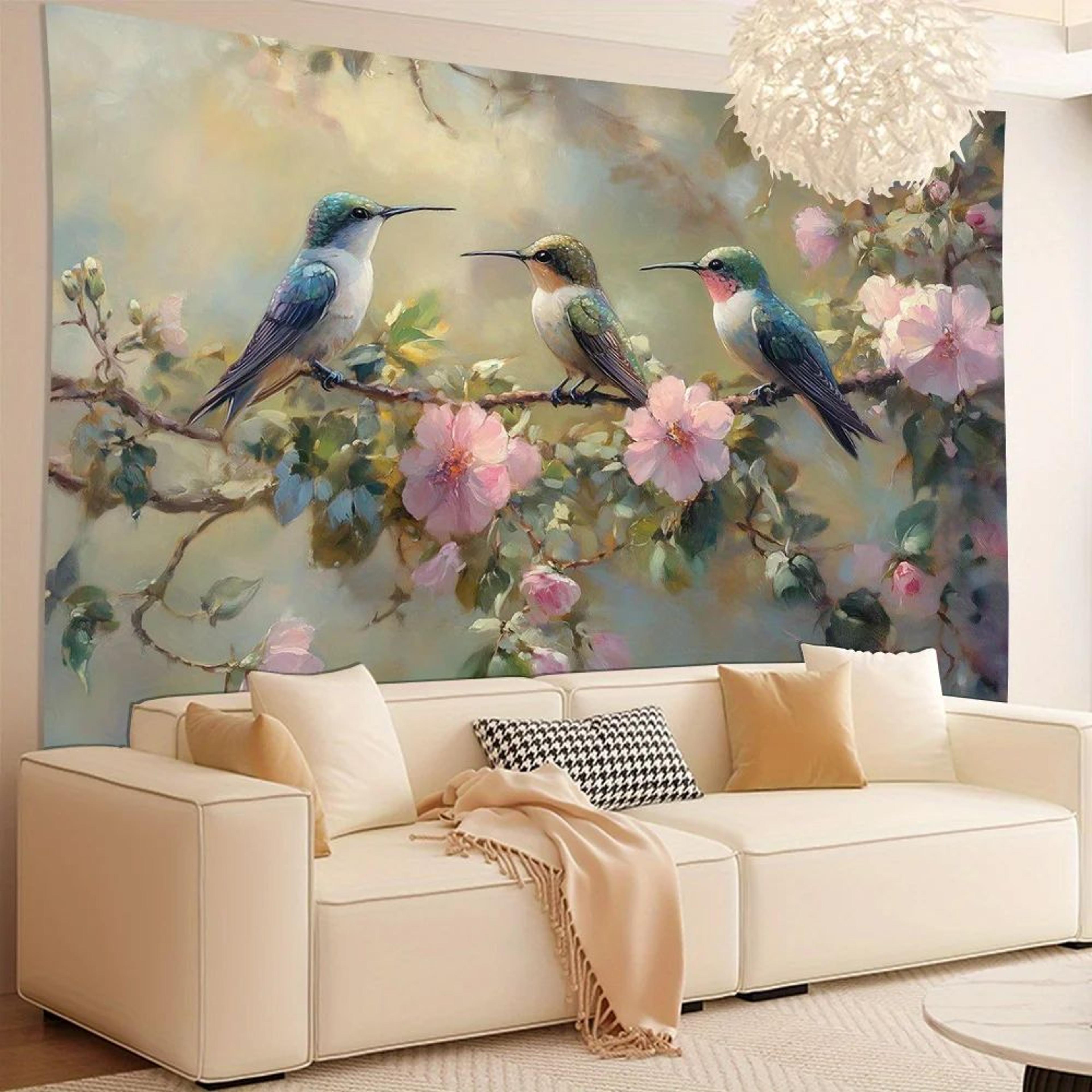 Hummingbird Wall Tapestry Floral Wall Hanging Nature Bird Decor 1
