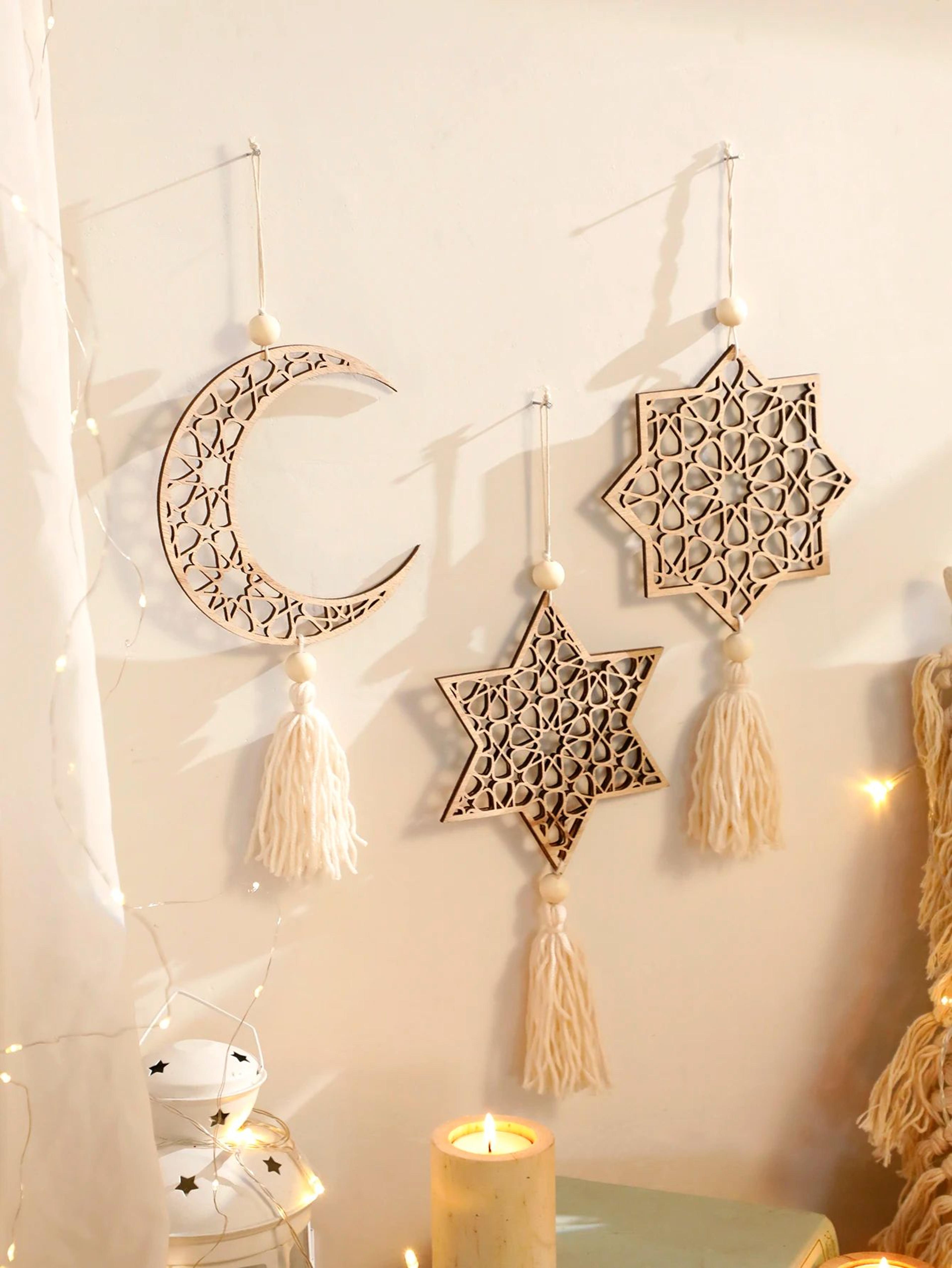 Wooden Ramadan Wall Decor With Tassels For Eid Mubarak Celebrations 1