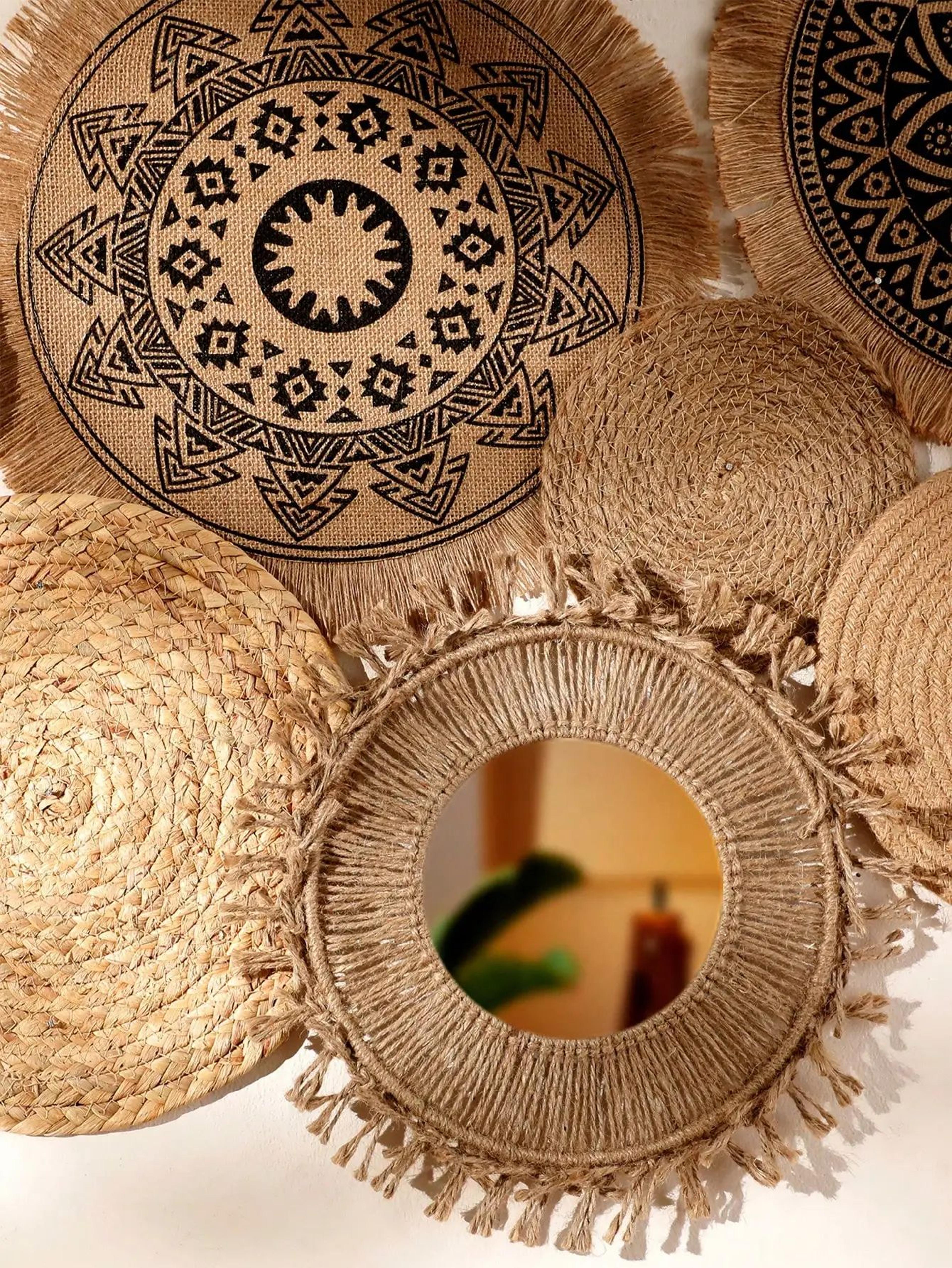 Boho Woven Seagrass Wall Basket Set  Rustic Hanging Farmhouse Decor 4