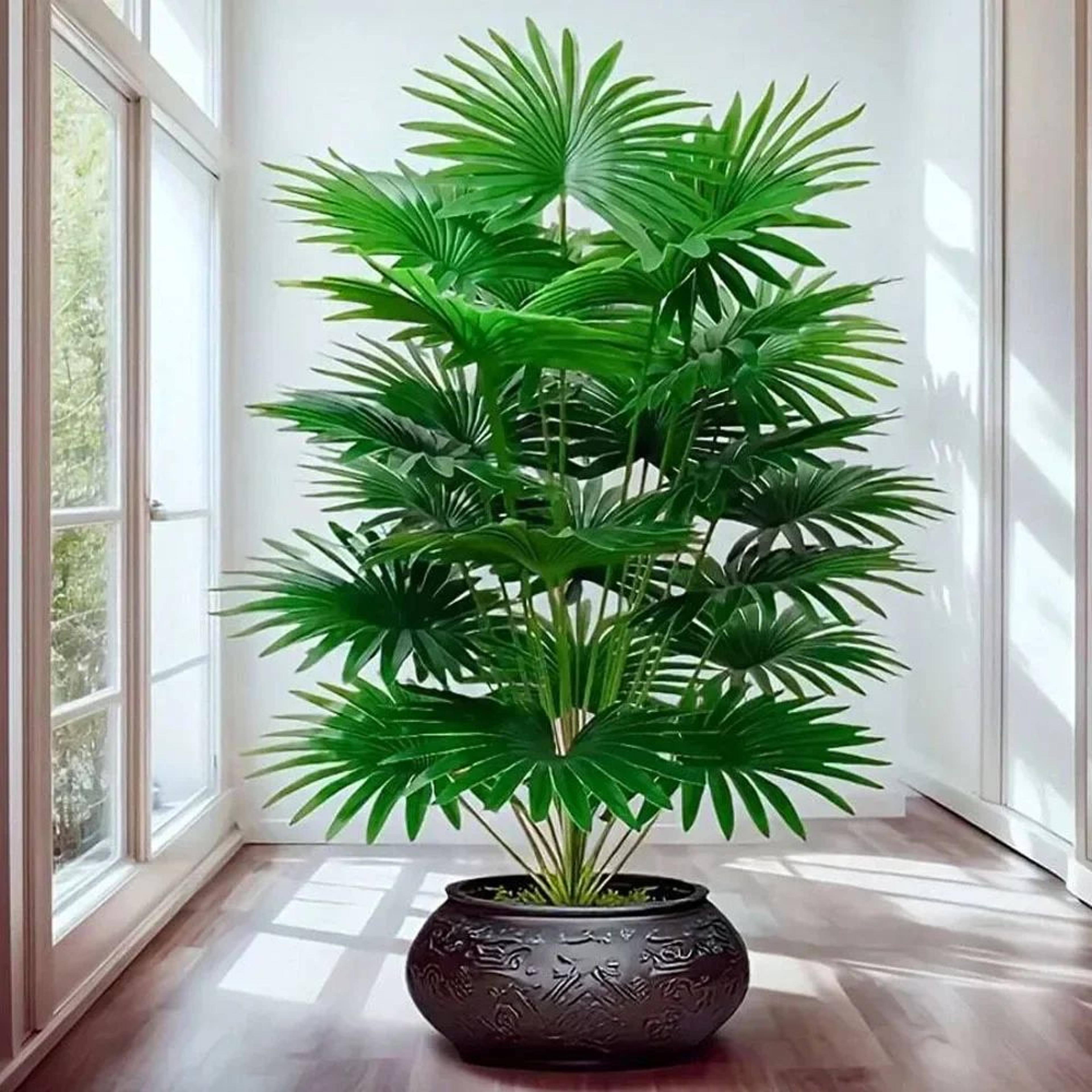 Large Artificial Palm Tree  Realistic Fan Leaf Decorative Indoor Plant For Home  Office 1