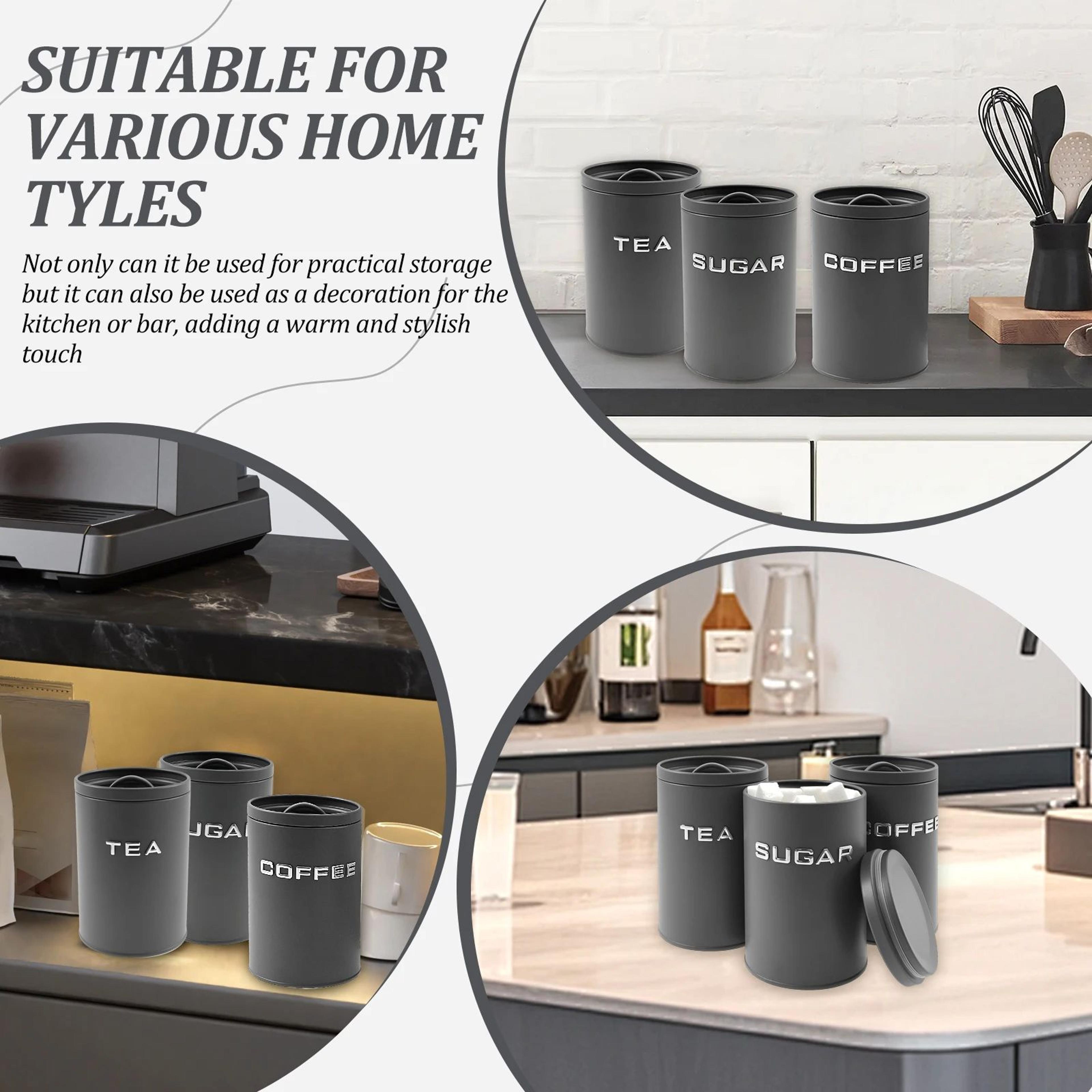 Airtight Coffee Canister Set  3Piece Kitchen Storage Jars For Coffee Tea  Sugar 5