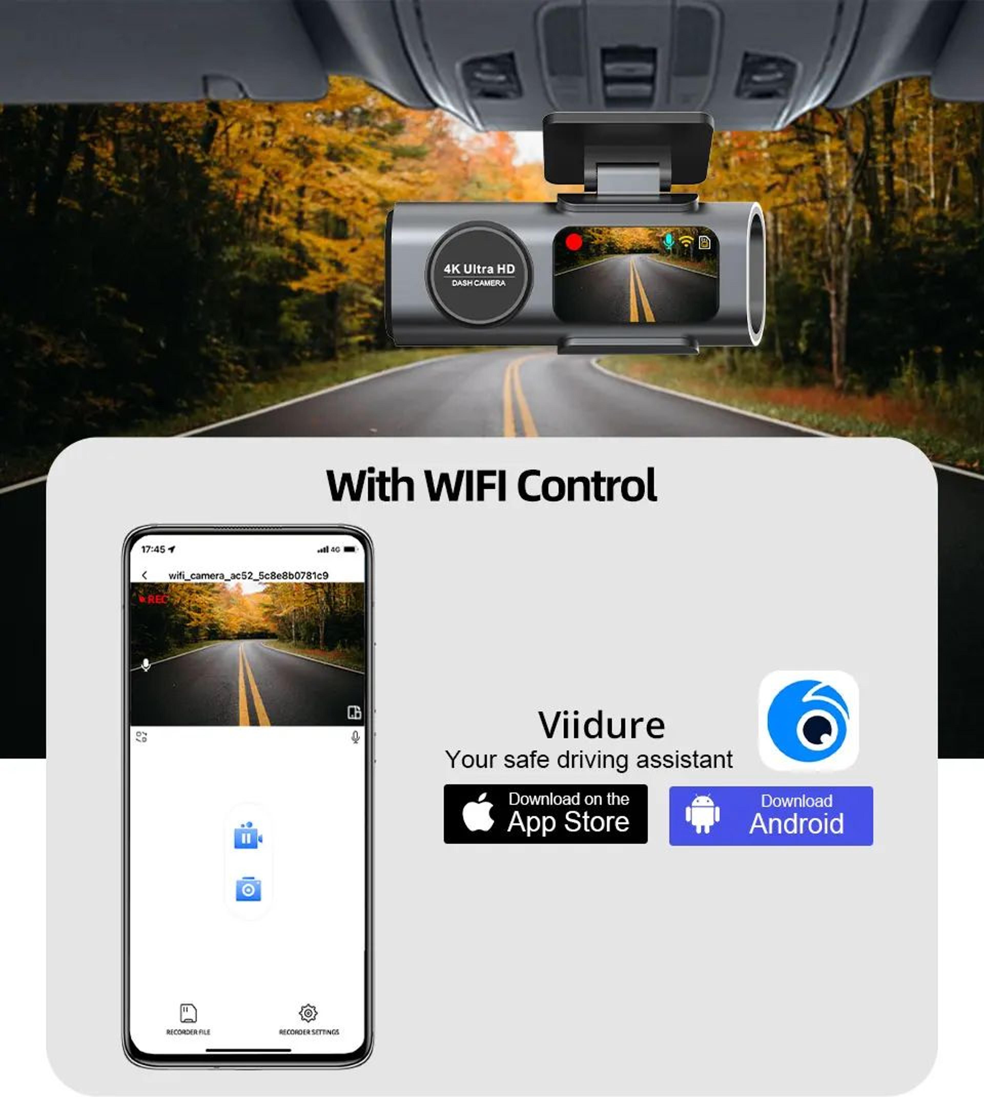 4K Dash Cam With WiFi GPS Night Vision And 24H Parking Monitor 4