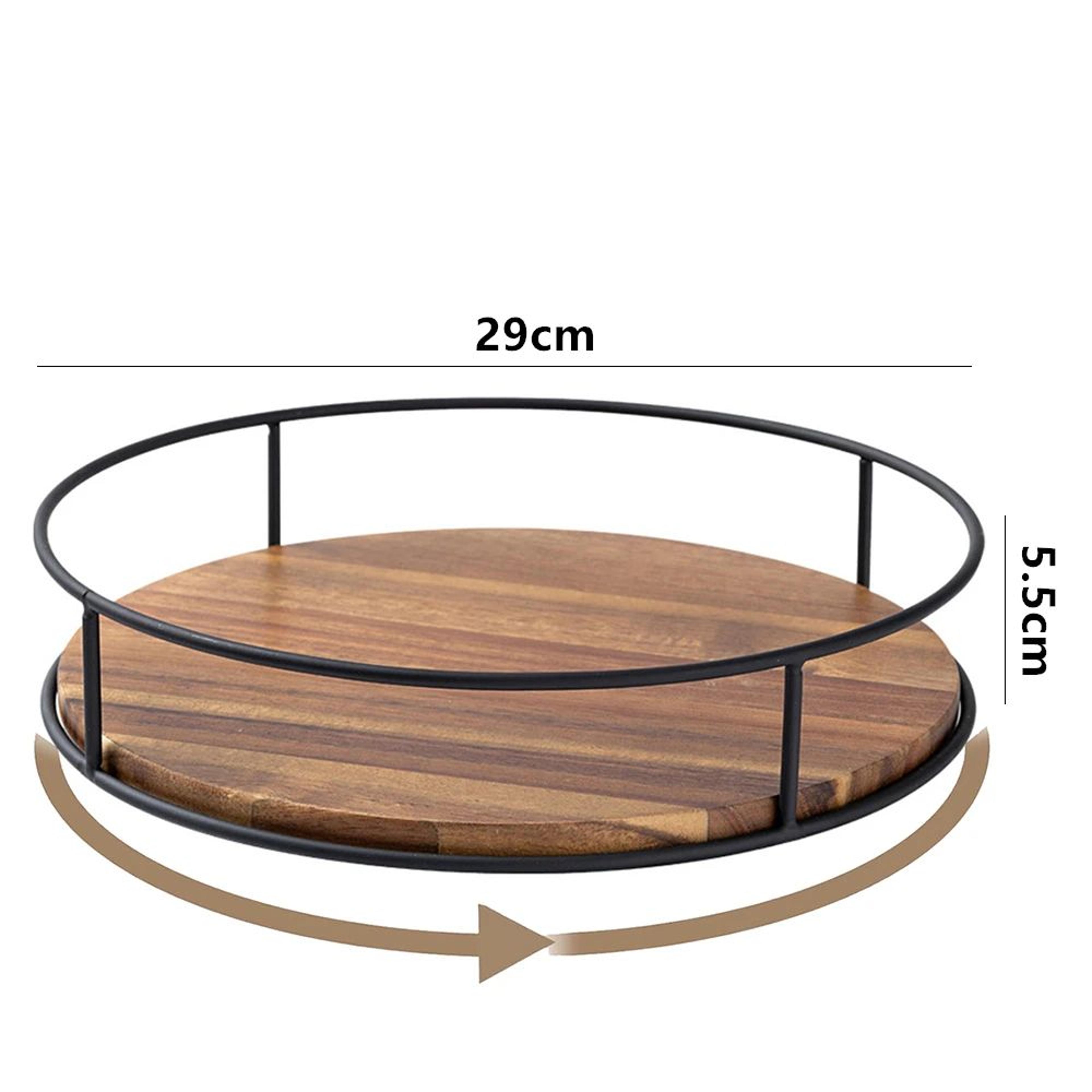Acacia Wood Lazy Susan Turntable With Metal Frame Organizer 9