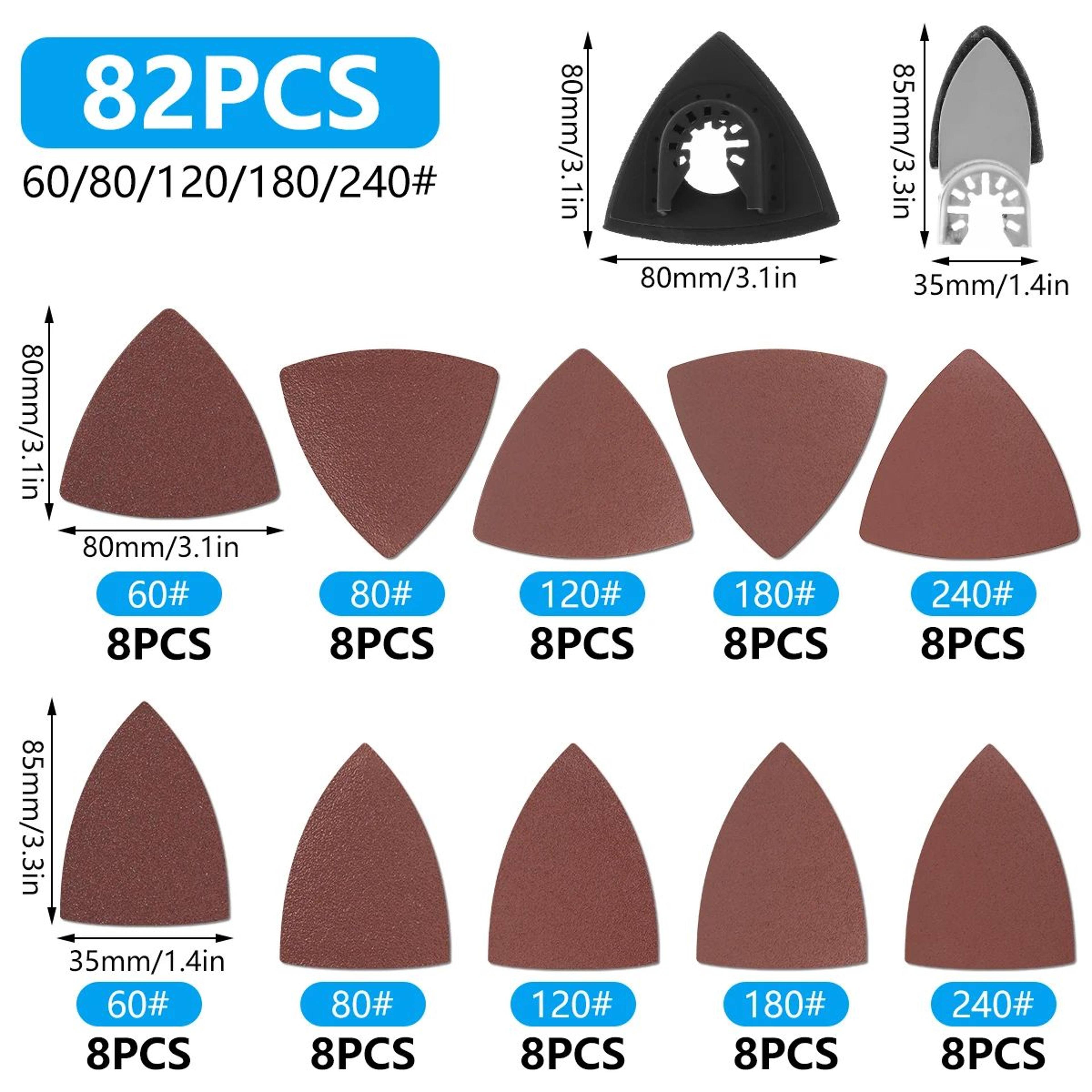 82 Piece Oscillating Tool Sanding Pads Kit With Assorted Sandpaper For Multi Tool Sanding 5