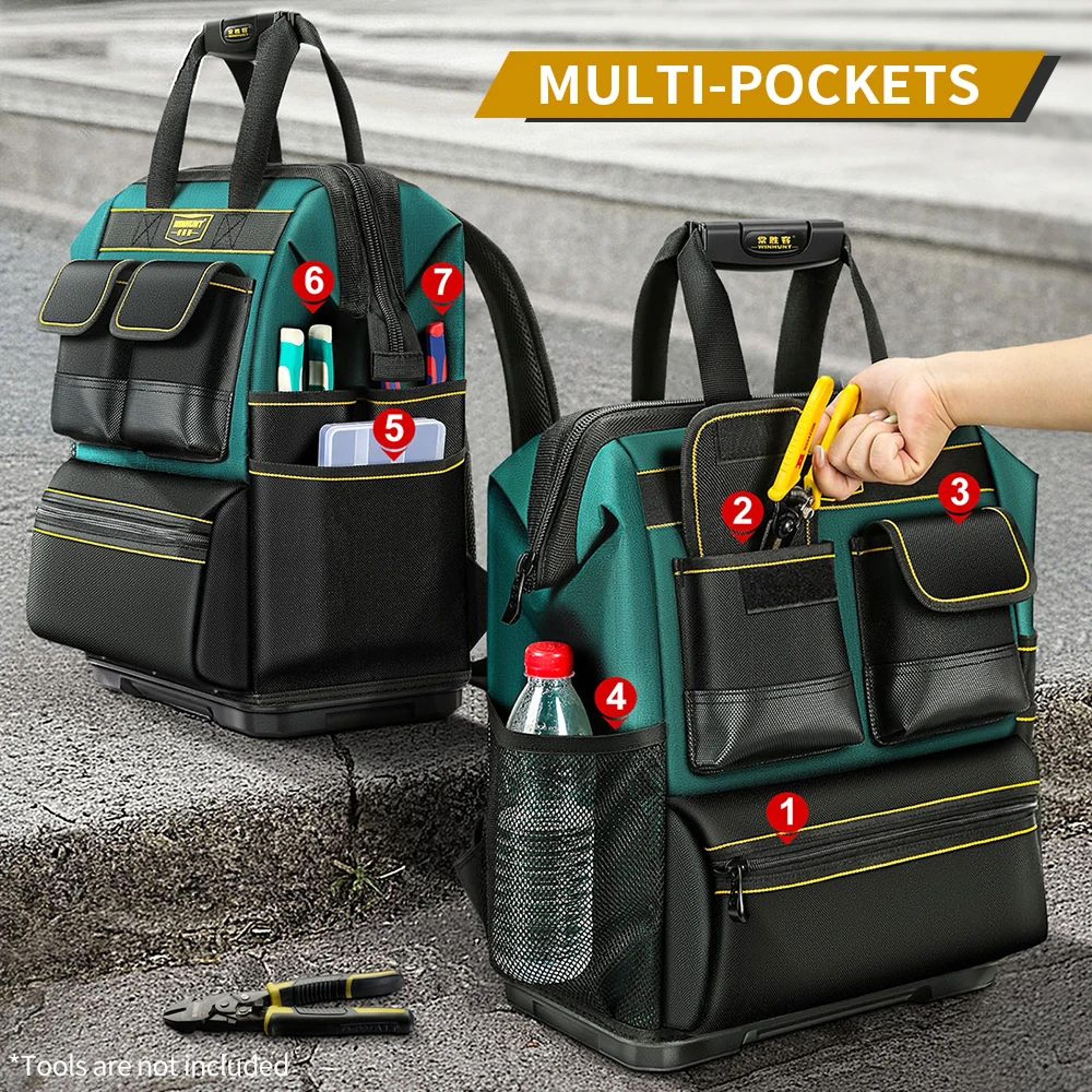 Heavy Duty Tool Backpack With Rubber Base Large Capacity Tool Storage Backpack For Electricians And 1