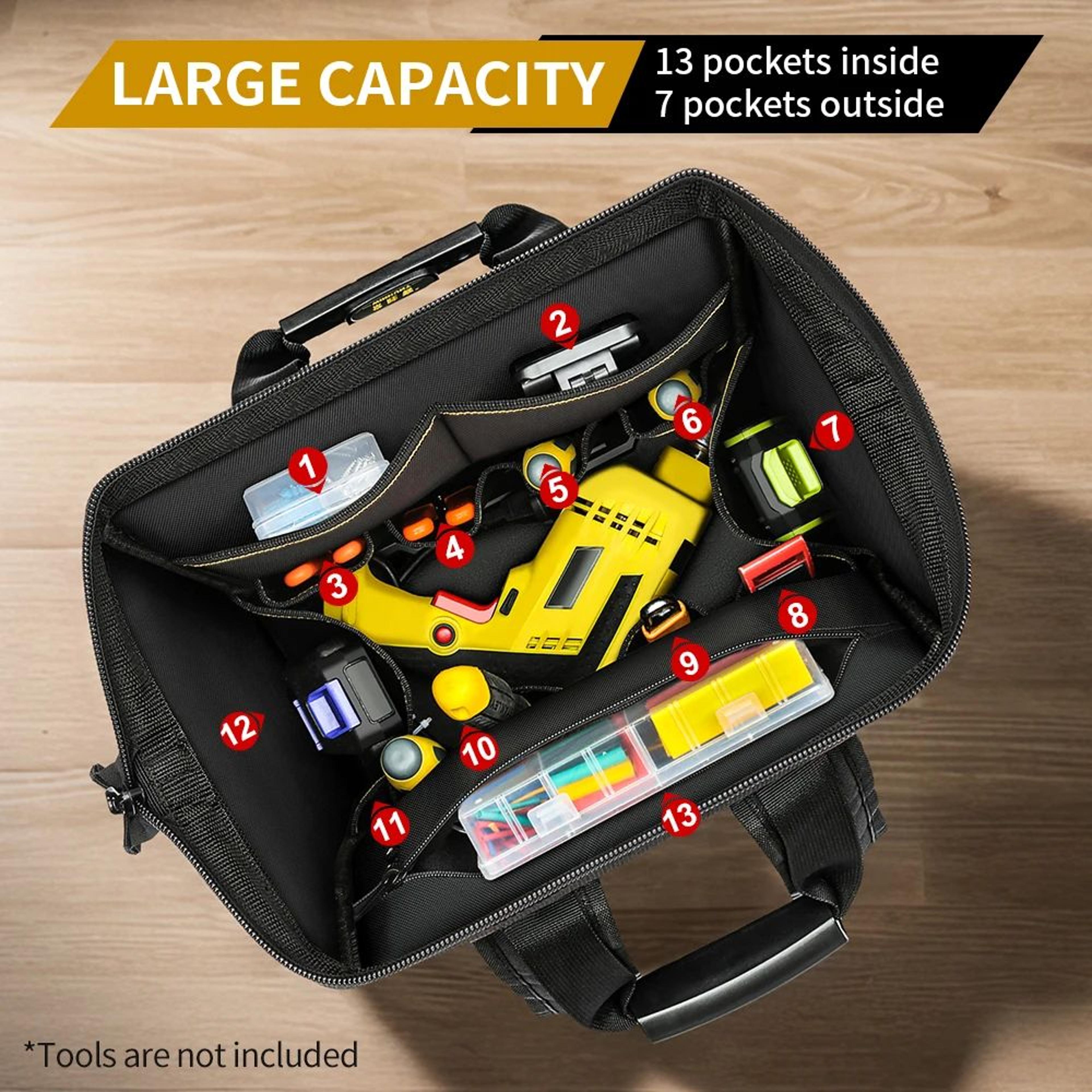 Heavy Duty Tool Backpack With Rubber Base Large Capacity Tool Storage Backpack For Electricians And 3