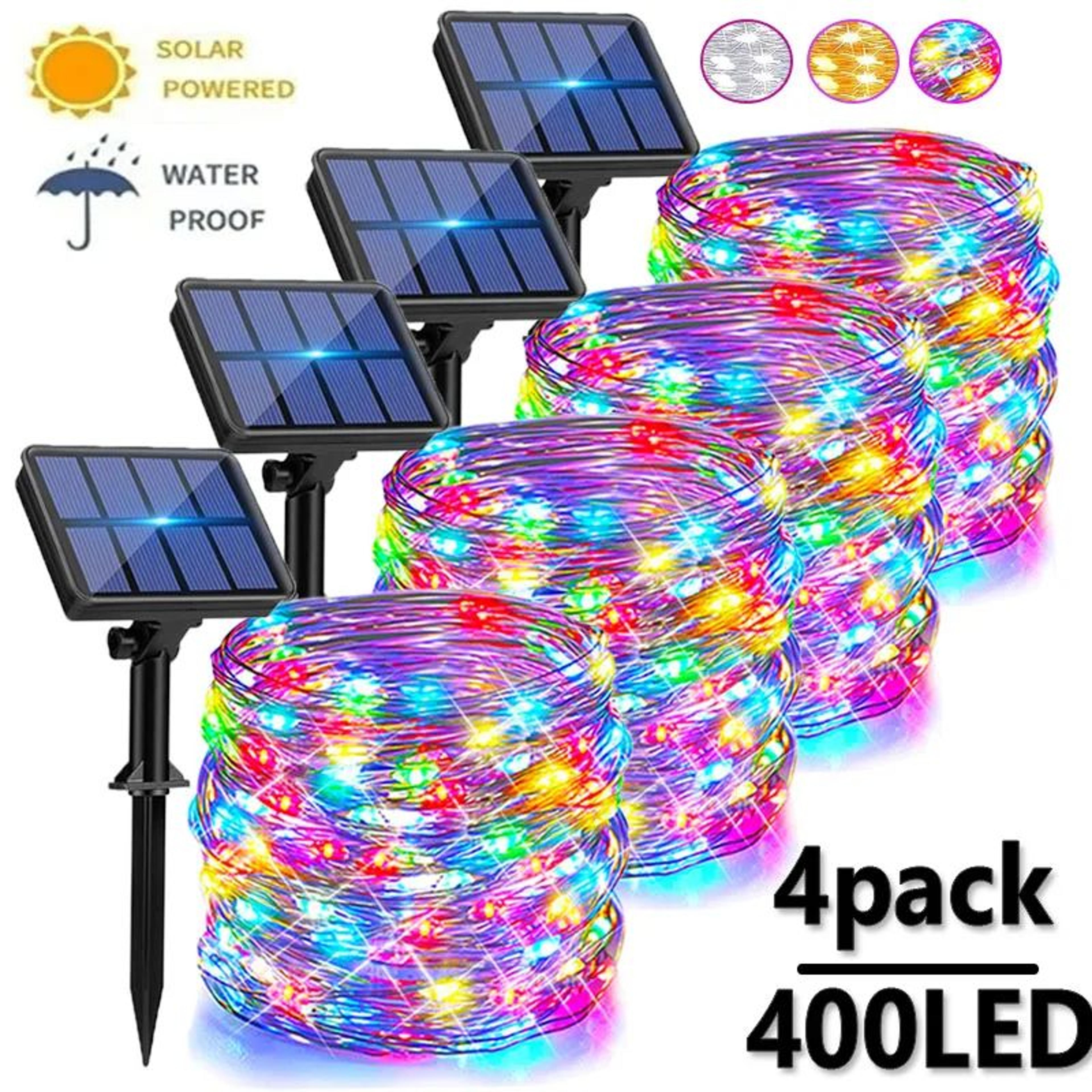 4 pack solar string lights with 8 modes waterproof copper wire fairy lights
