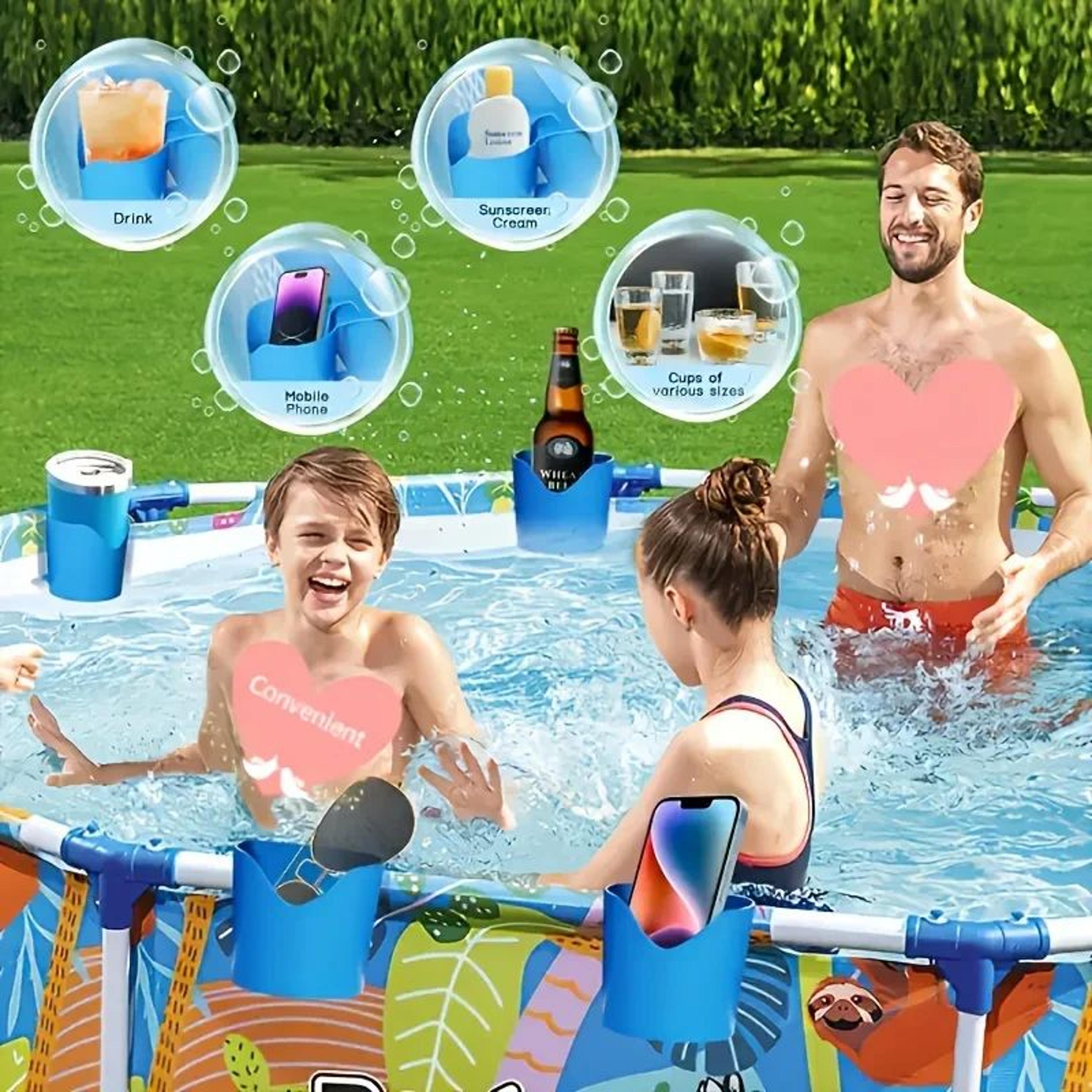 Heavy Duty Poolside Cup Holder No Drill Hanging Drink Organizer 2