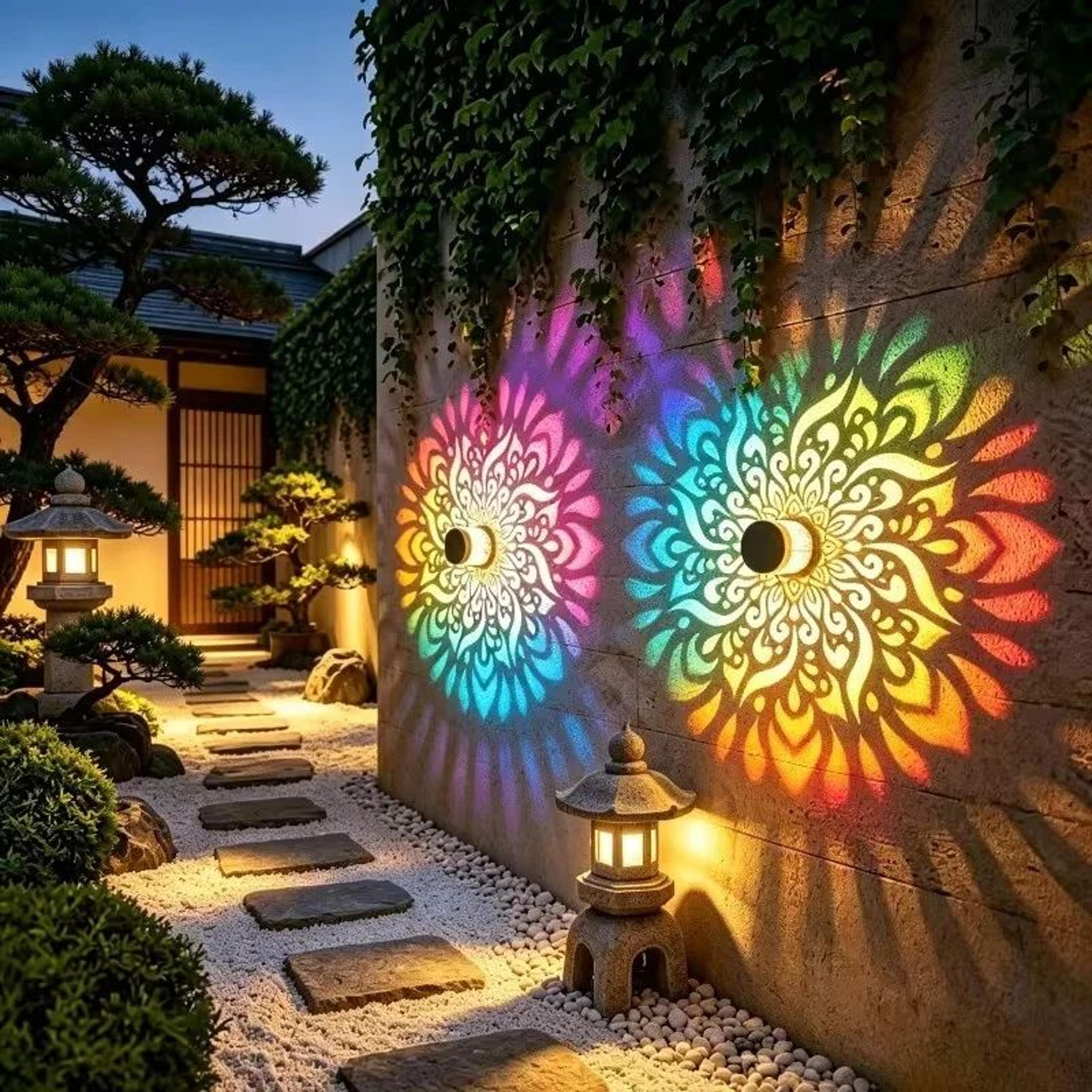 Solar Sunflower Mandala Wall Lantern Outdoor Waterproof Garden Fence Light 18PCS 4