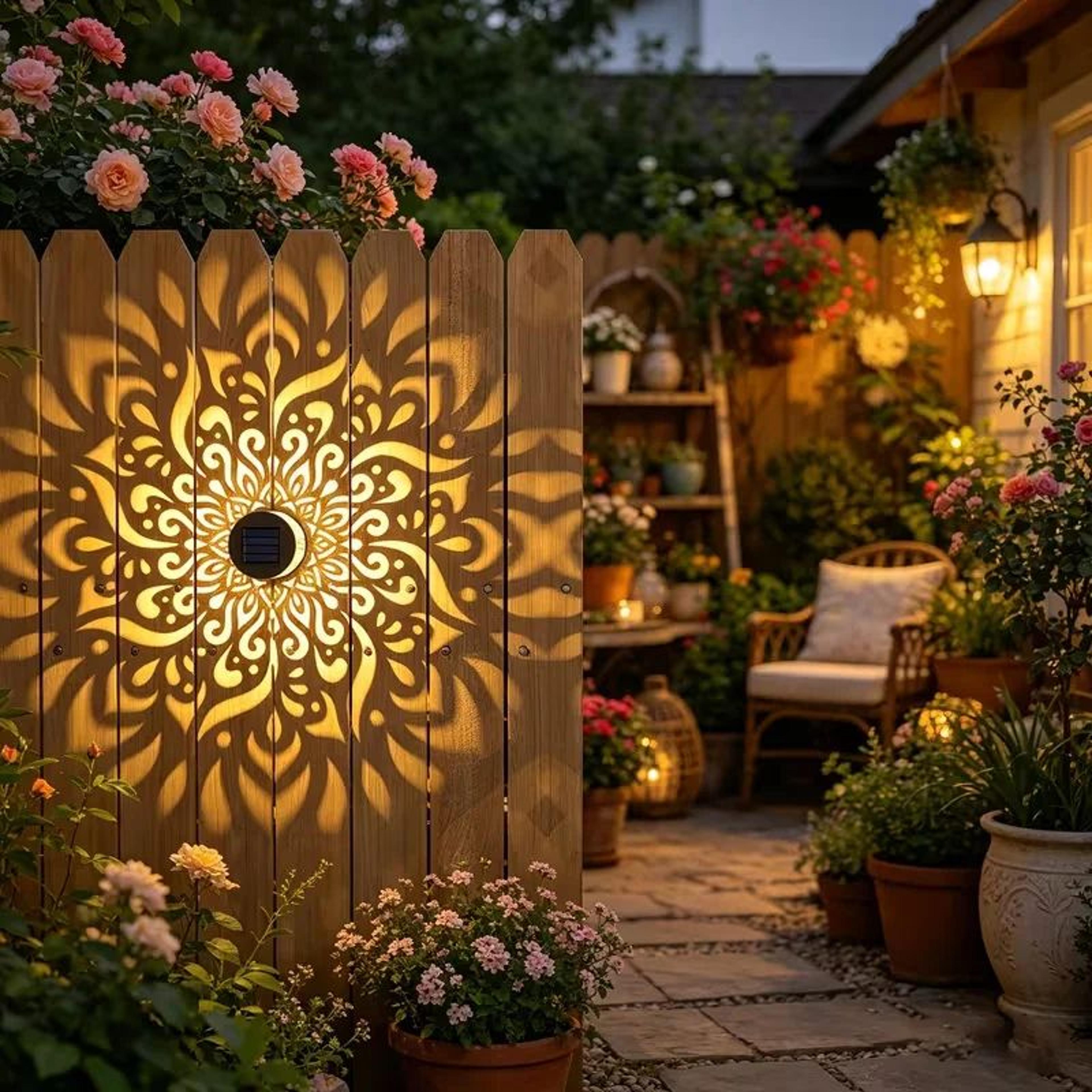 Solar Sunflower Mandala Wall Lantern Outdoor Waterproof Garden Fence Light 18PCS 2