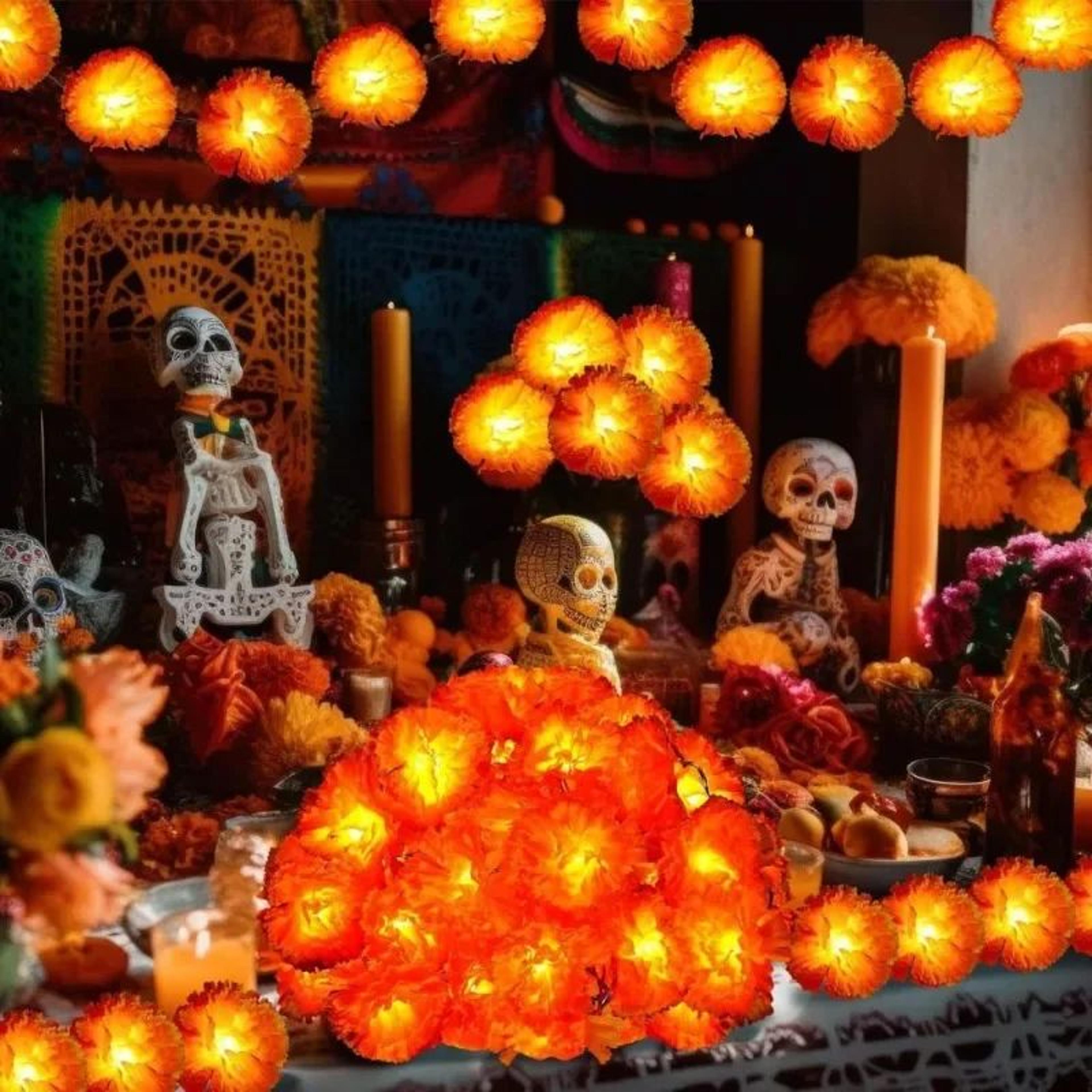 5 Ft LED Marigold Garland Lights For Day Of The Dead And Diwali Decor 1