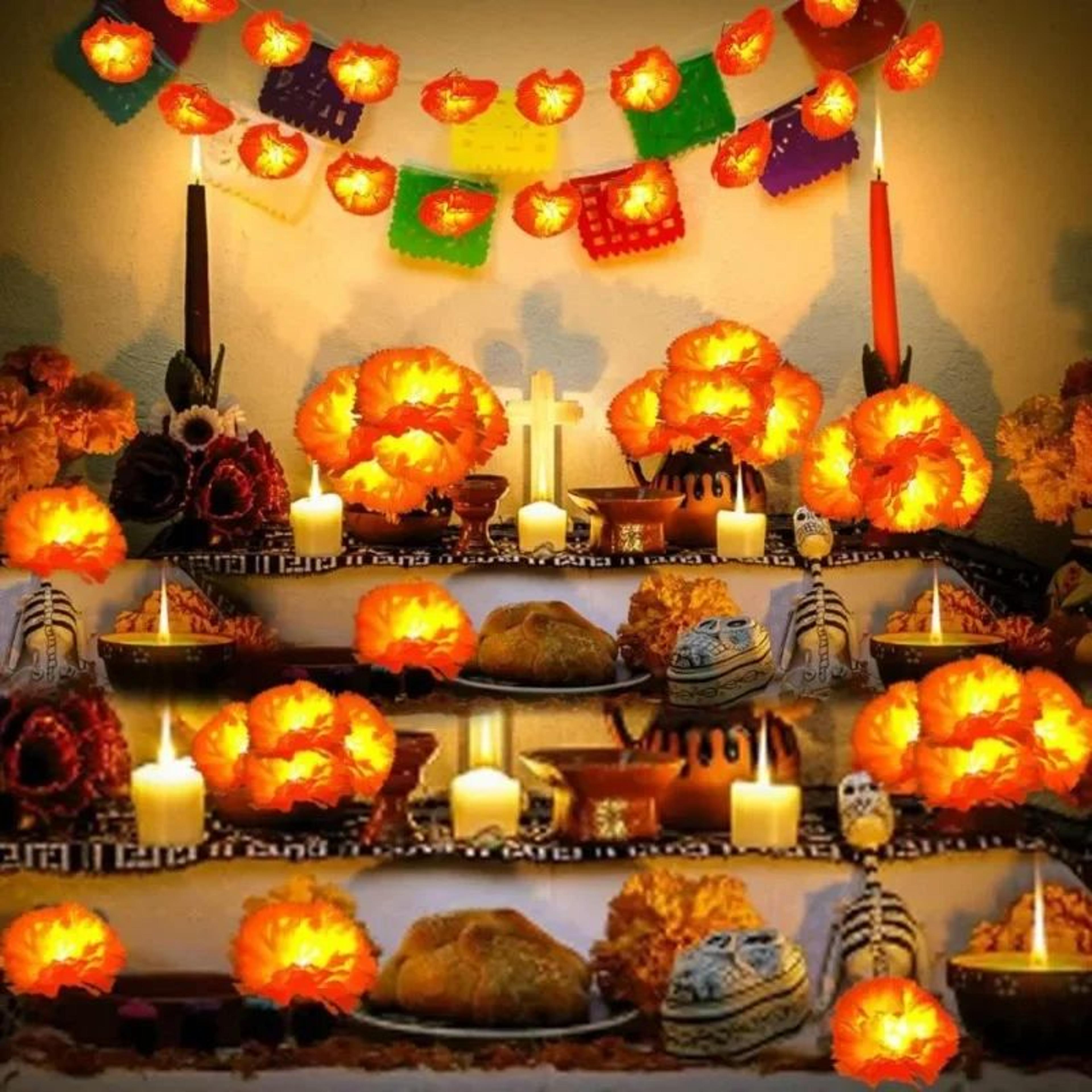 5 Ft LED Marigold Garland Lights For Day Of The Dead And Diwali Decor 2