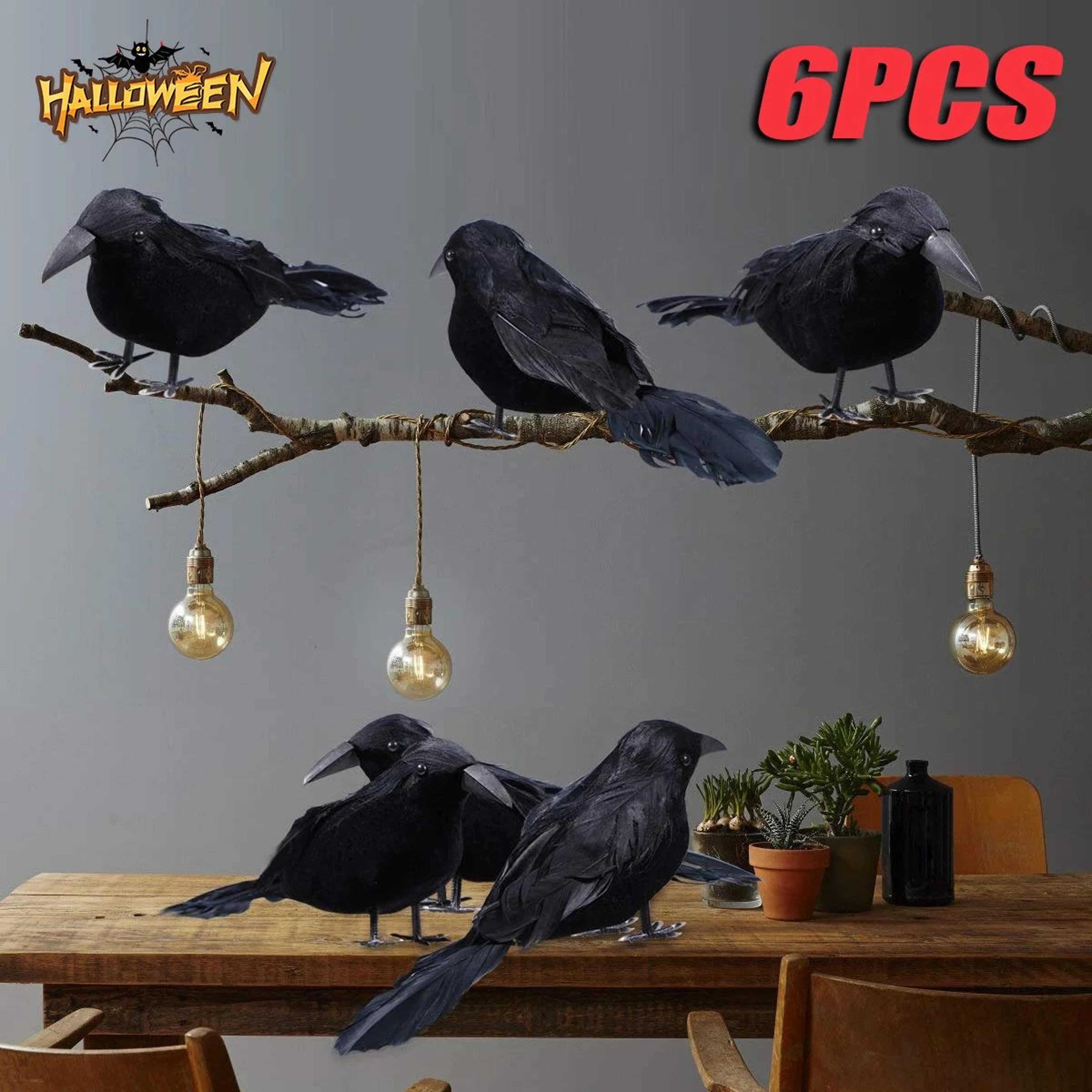 6pcs realistic black feather crow halloween decorations