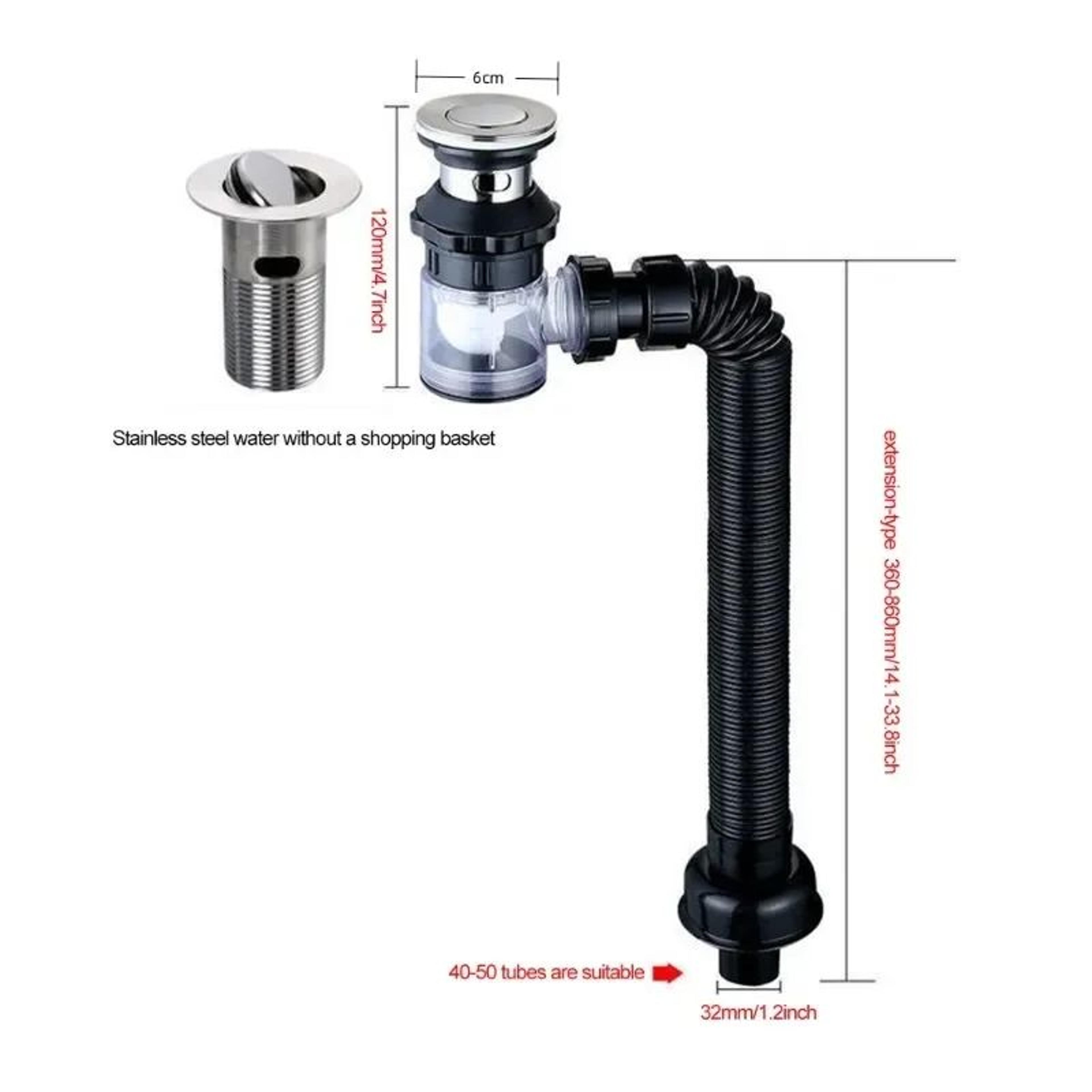FlipTop AntiOdor Sink Drain With Flexible AntiClog Pipe 5